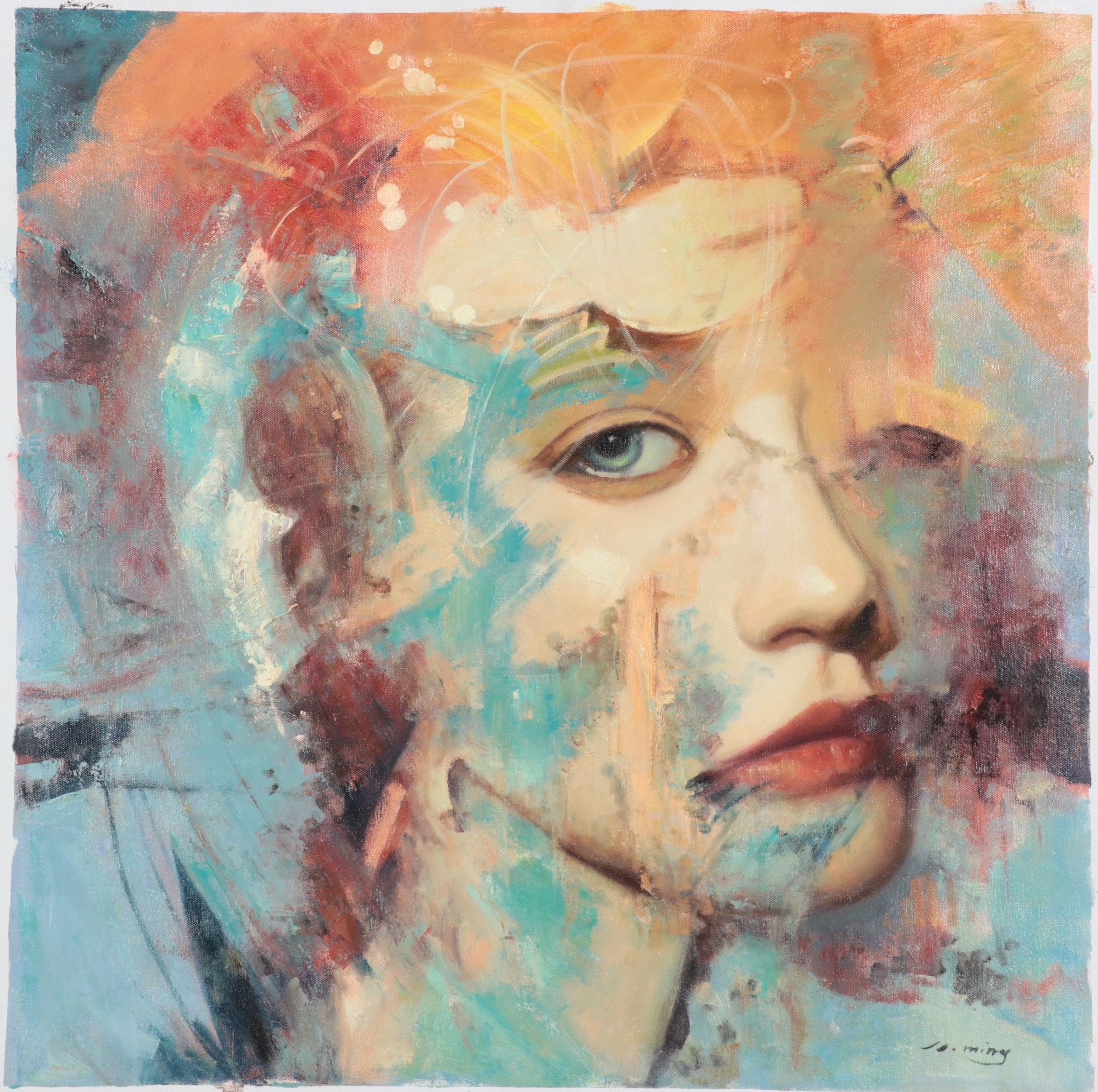 Expressionist Style Oil Painting of Figure, 21st Century