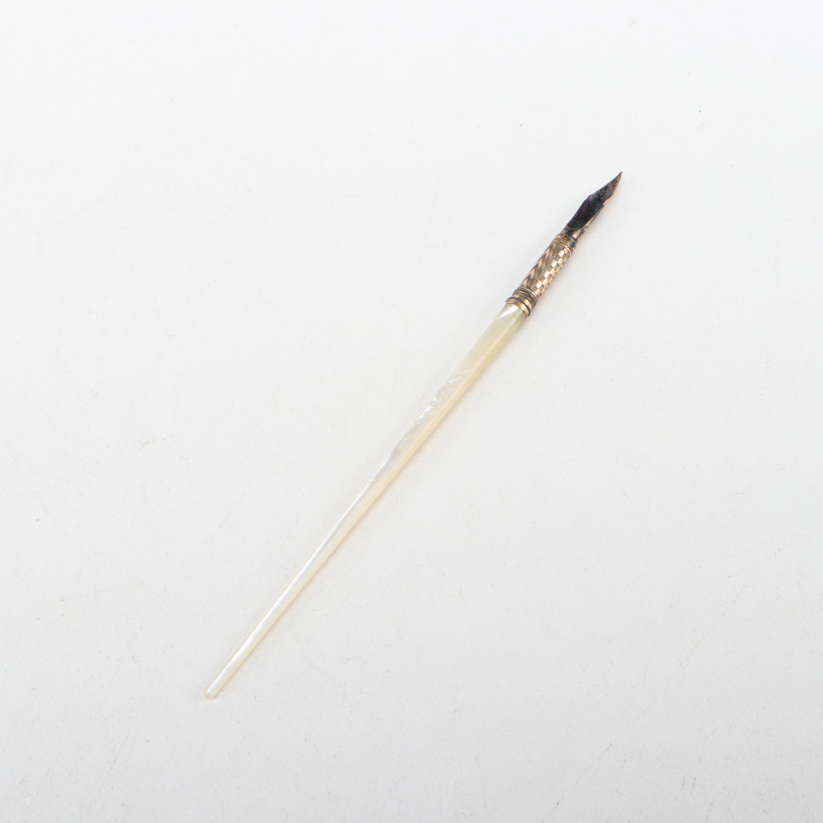 Mother of Pearl and Gold-Filled Ink Dip Pen With Celluloid Letter Opener