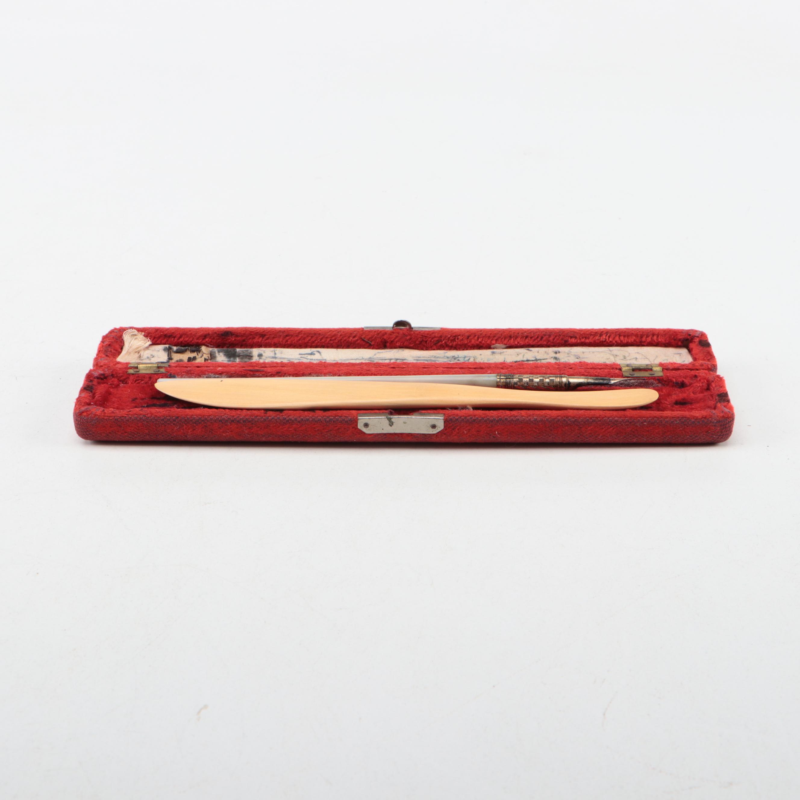 Mother of Pearl and Gold-Filled Ink Dip Pen With Celluloid Letter Opener