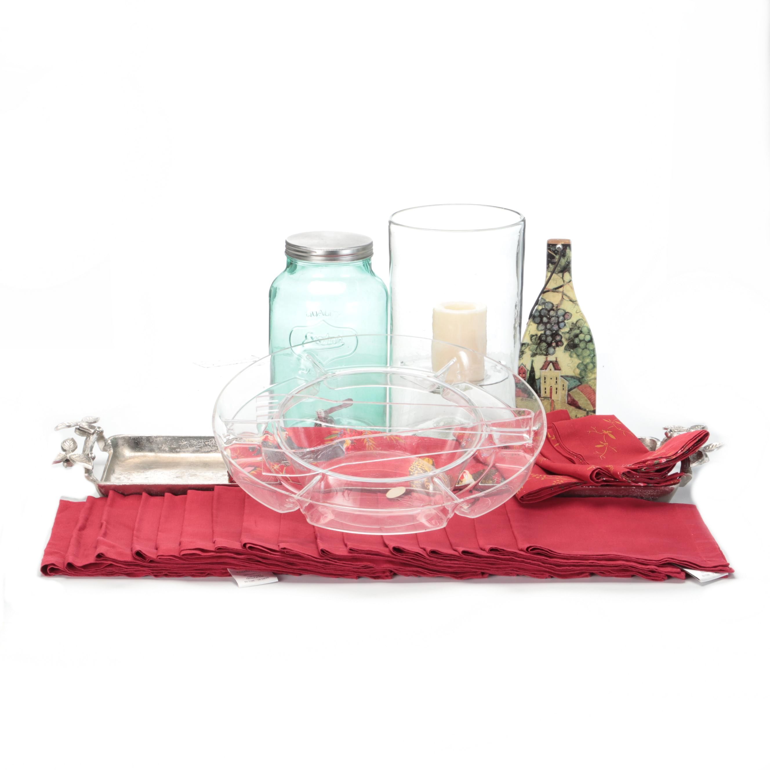 Tozai Metal Tray with Other Tableware and Hurricane Candle Stand
