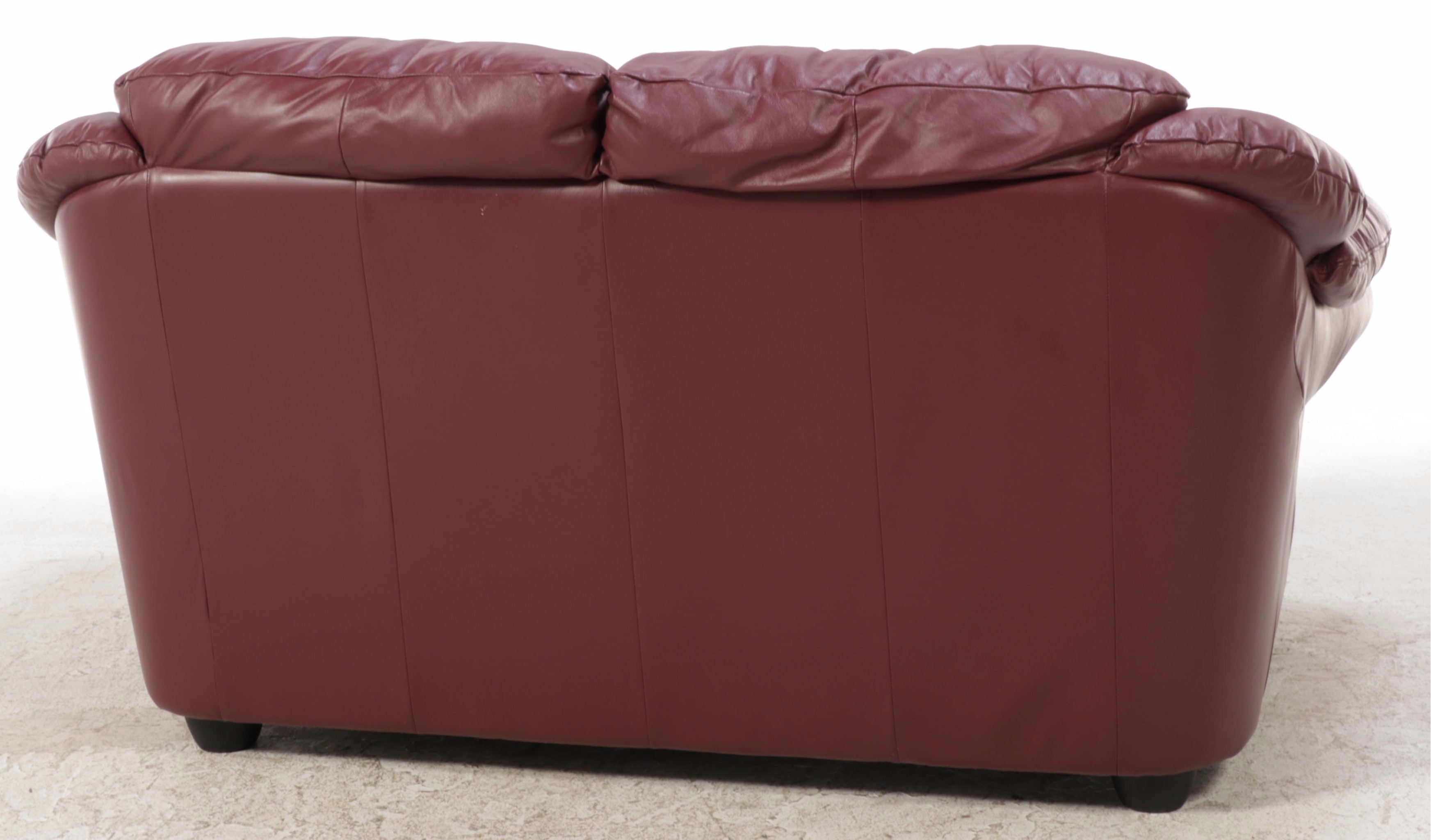 Italian Leather Overstuffed Loveseat