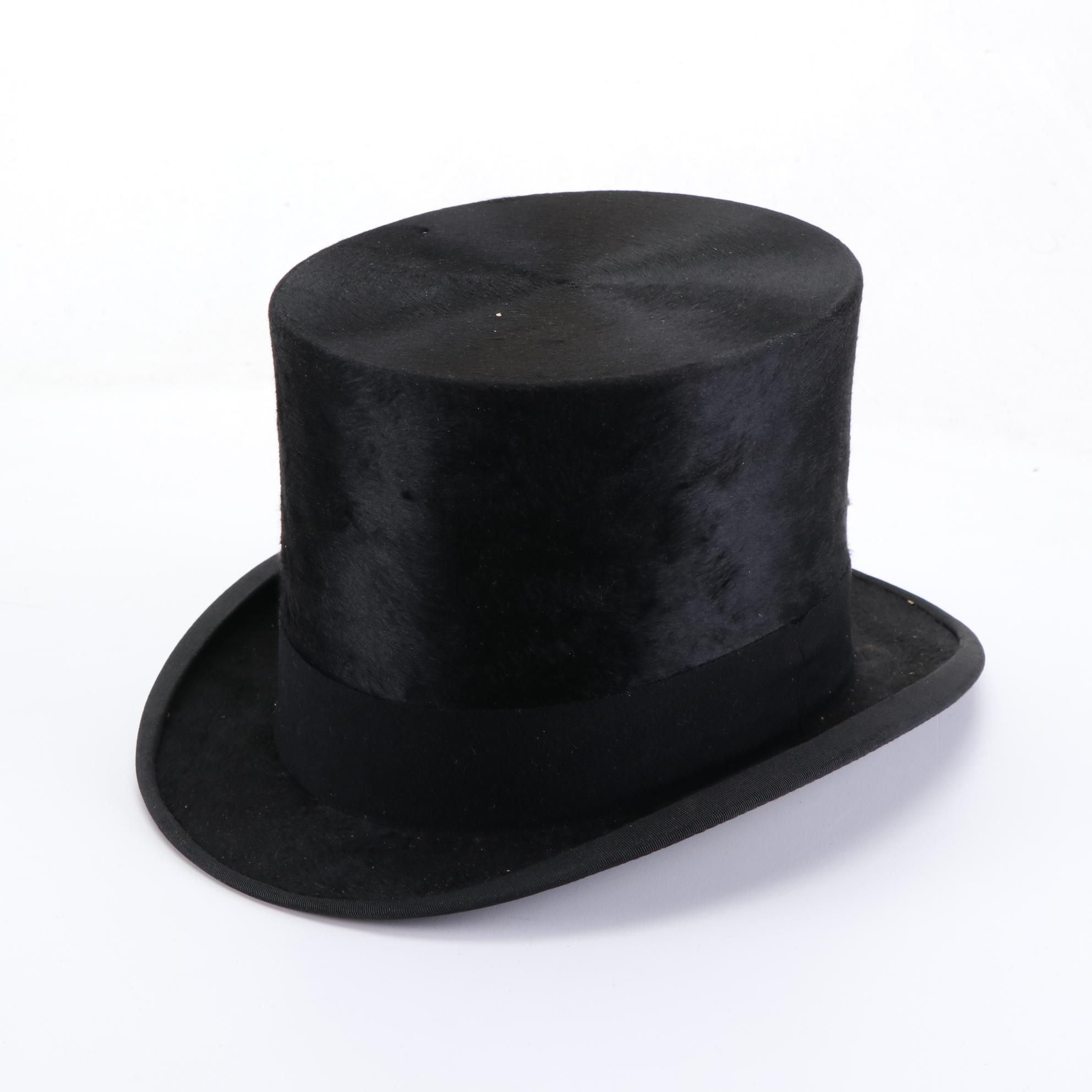 Edwardian Silk Plush Top Hat from The Biedenbender Co. with Hat Box