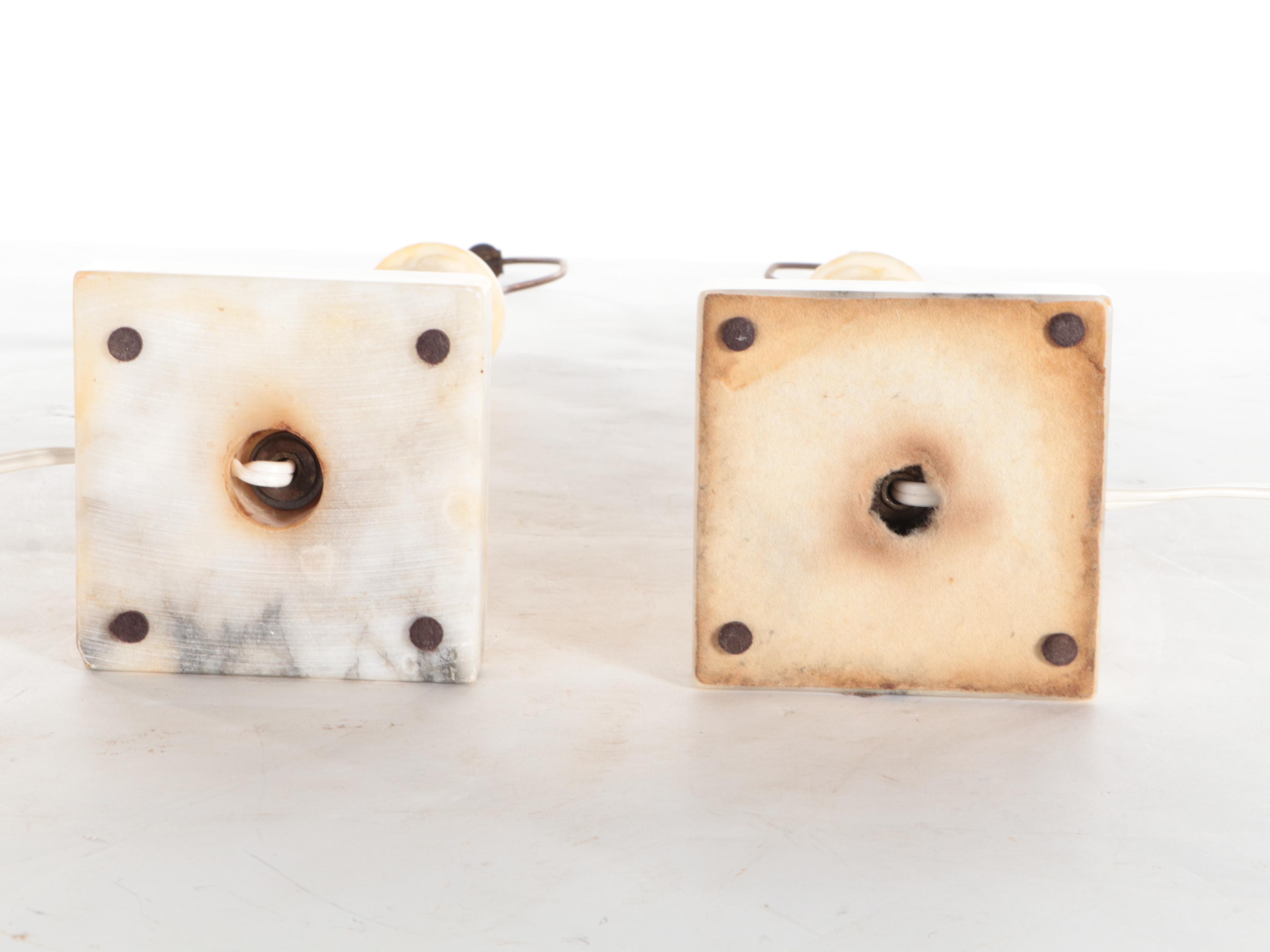 Neoclassical Style Columnar Alabaster Table Lamp Pair, Mid-20th Century