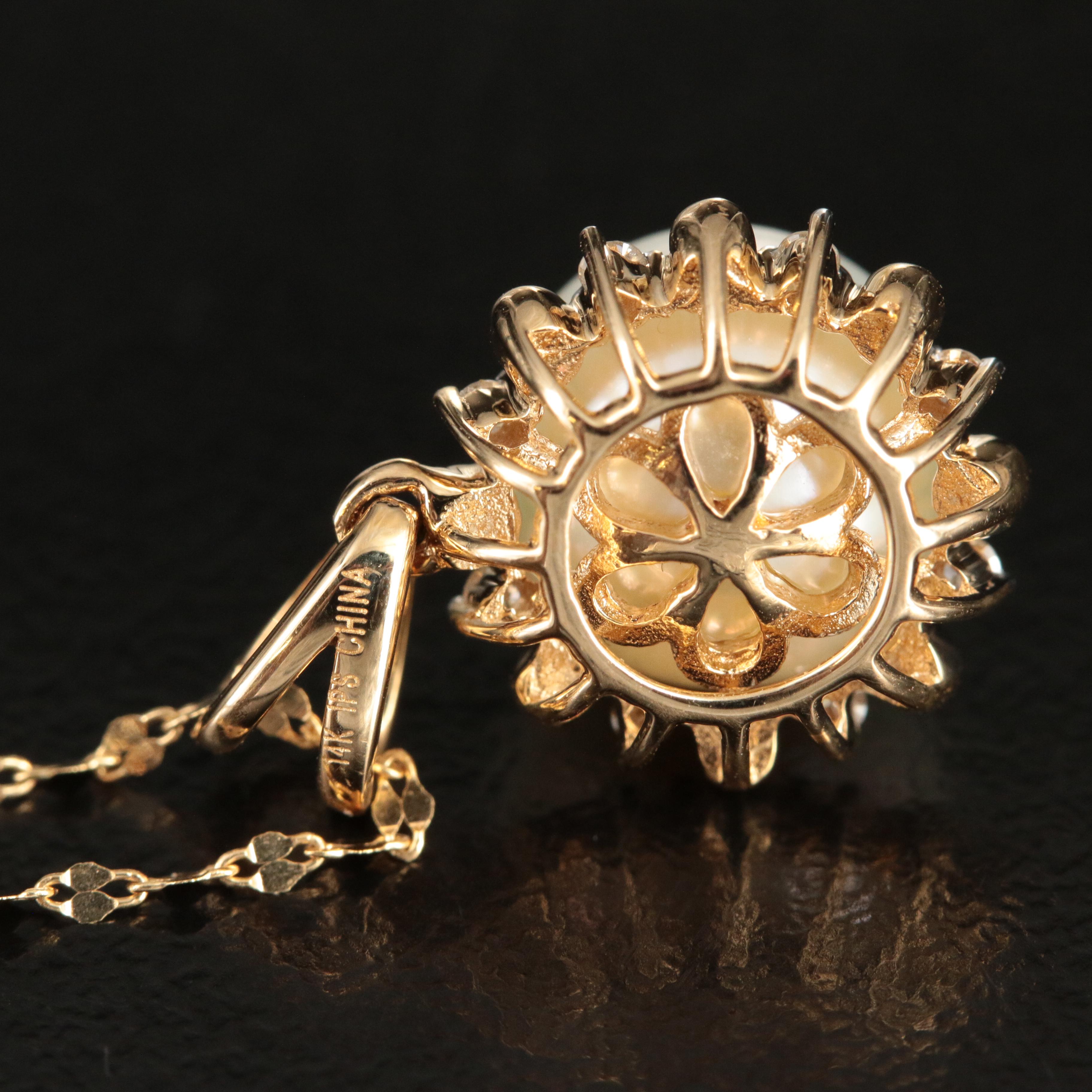 14K Pearl and Diamond Pendant Necklace