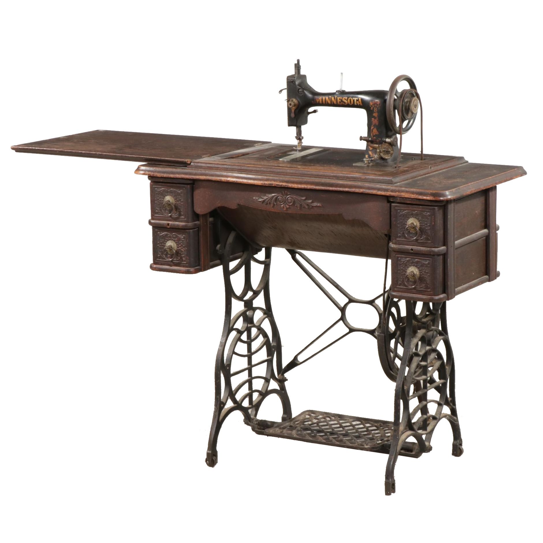 Sears "Minnesota B" Sewing Machine With 5-Drawer Drop Leaf Cabinet, 1904