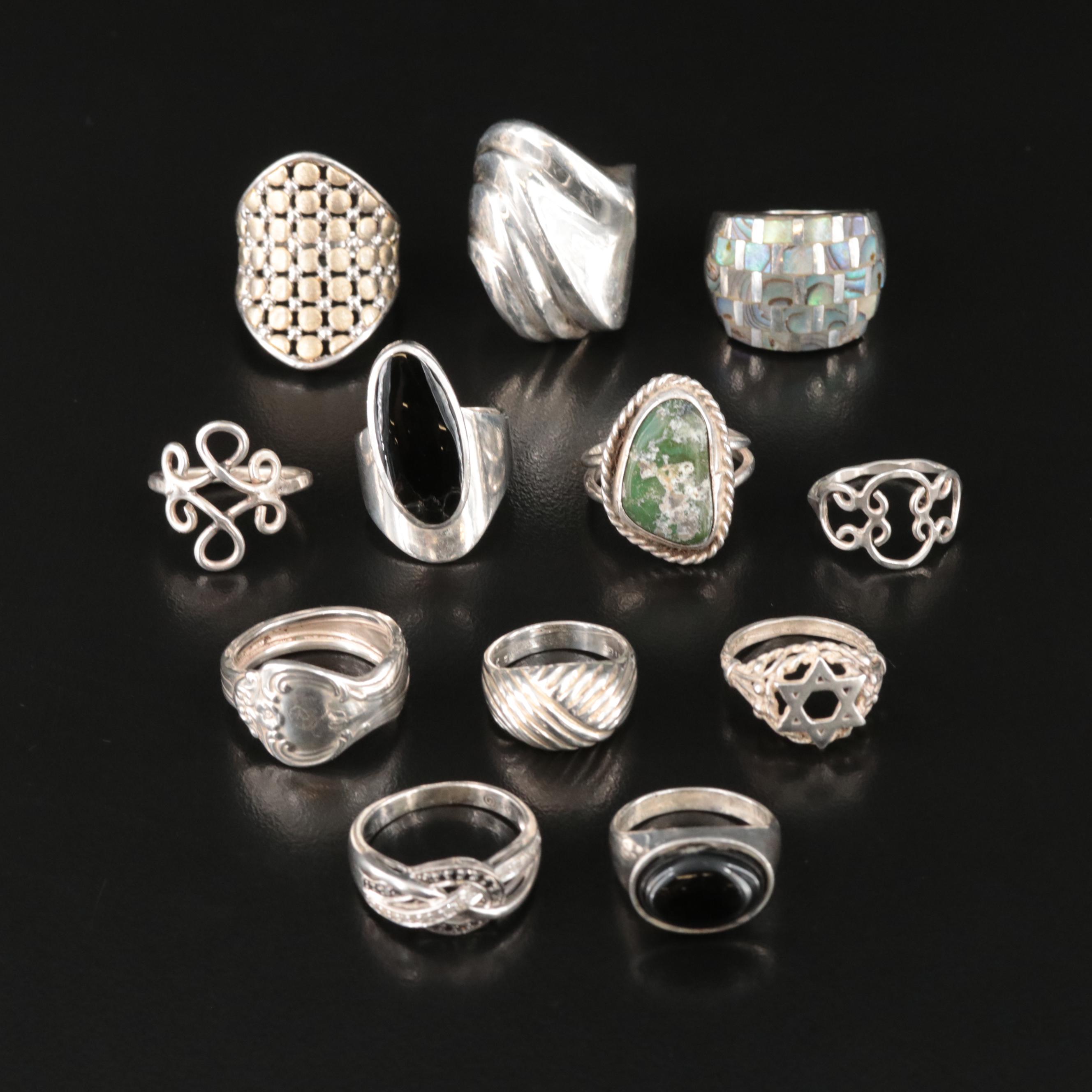 Abalone, Black Onyx and Diamond Featured in Sterling Ring Selection