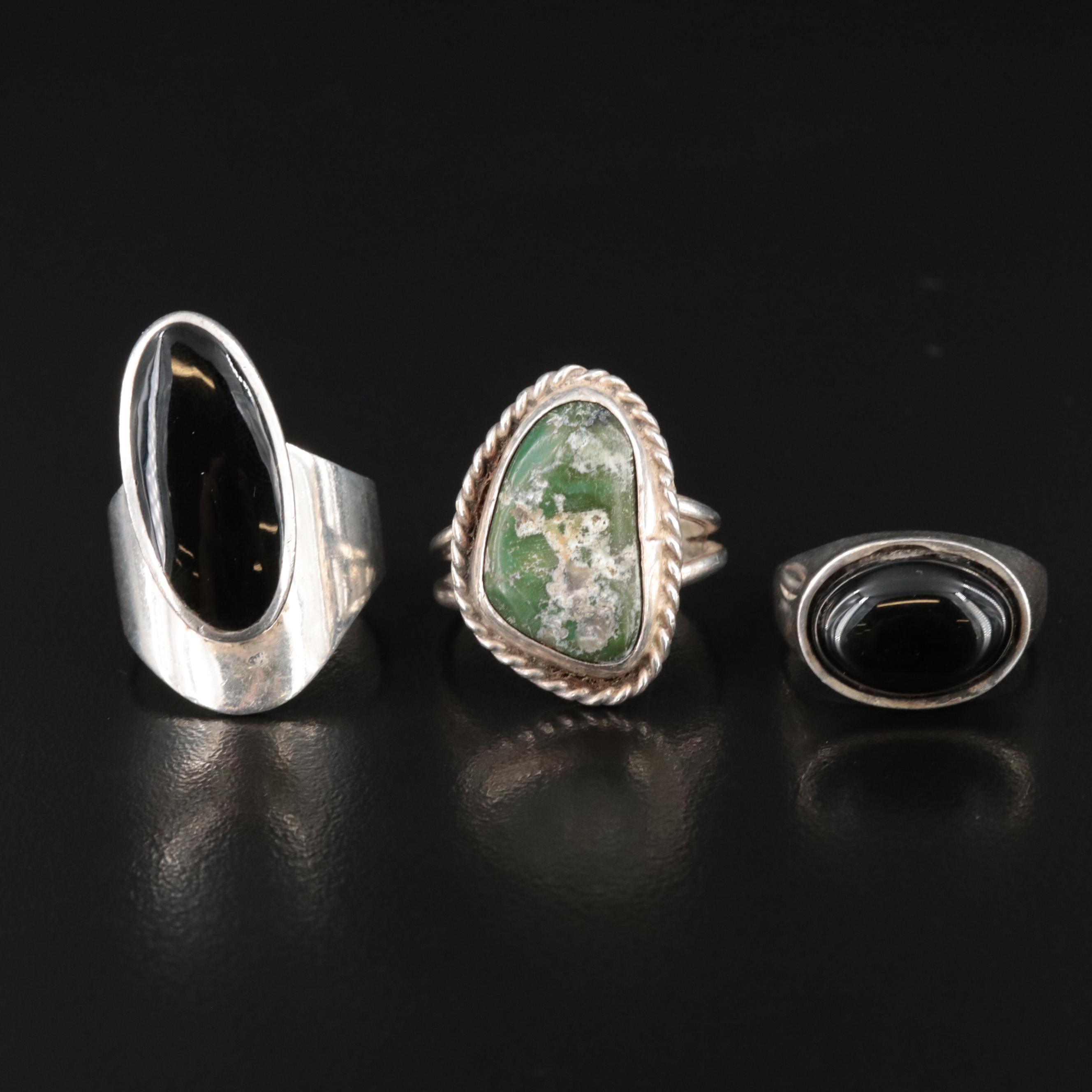 Abalone, Black Onyx and Diamond Featured in Sterling Ring Selection