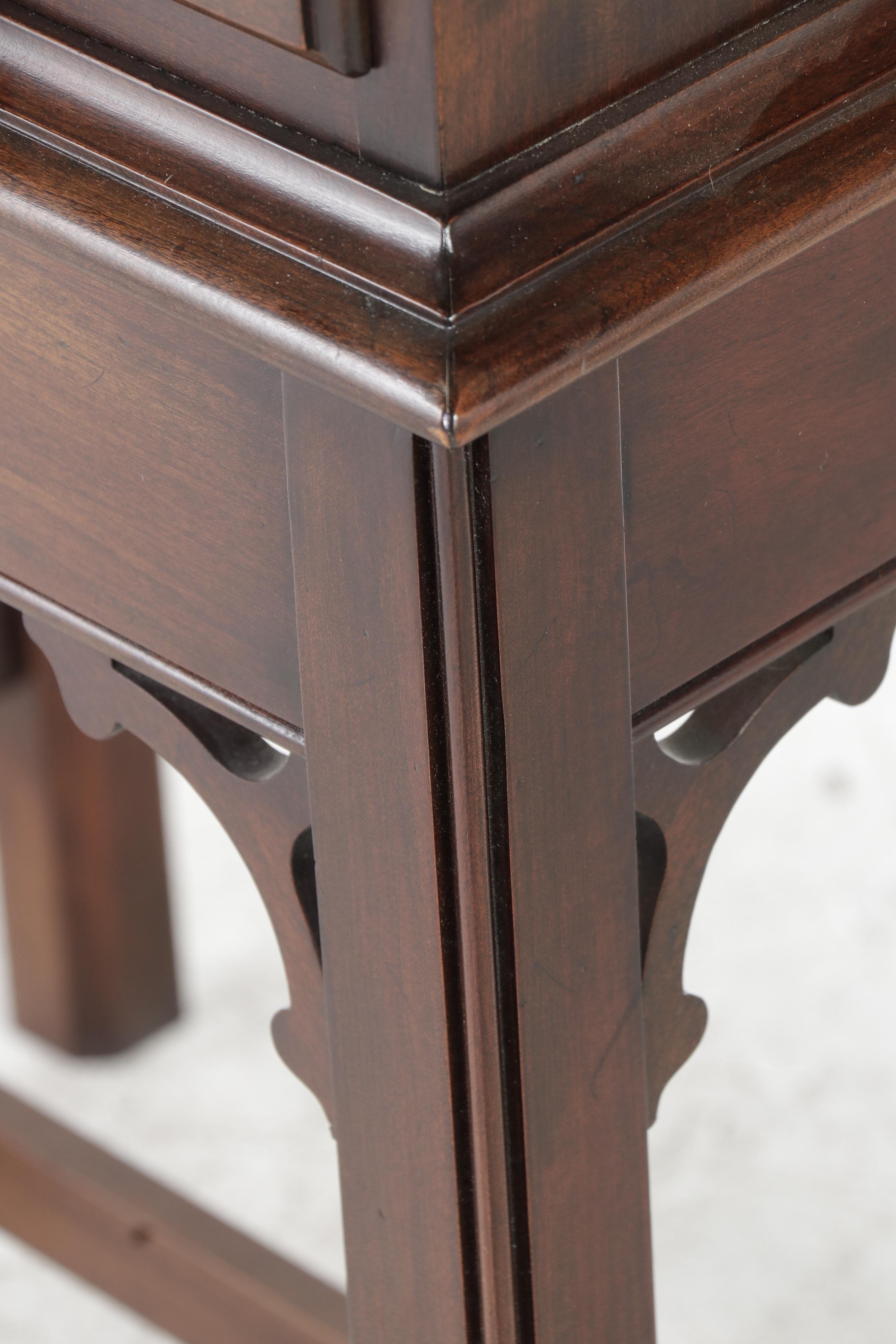 Statton Chippendale Style Cherrywood Three-Drawer Silver Chest-on-Stand