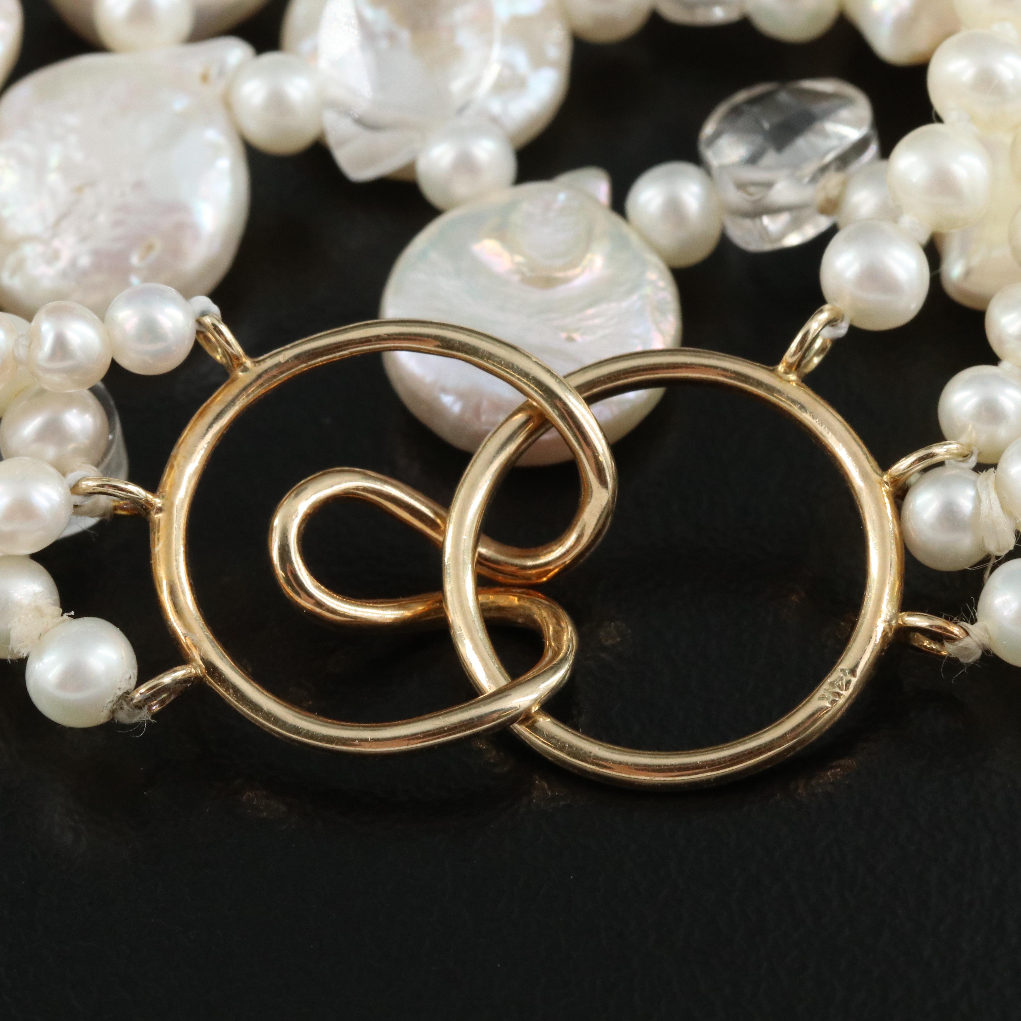 Pearl and Rock Crystal Quartz Multi-Strand Necklace with 14K Clasp