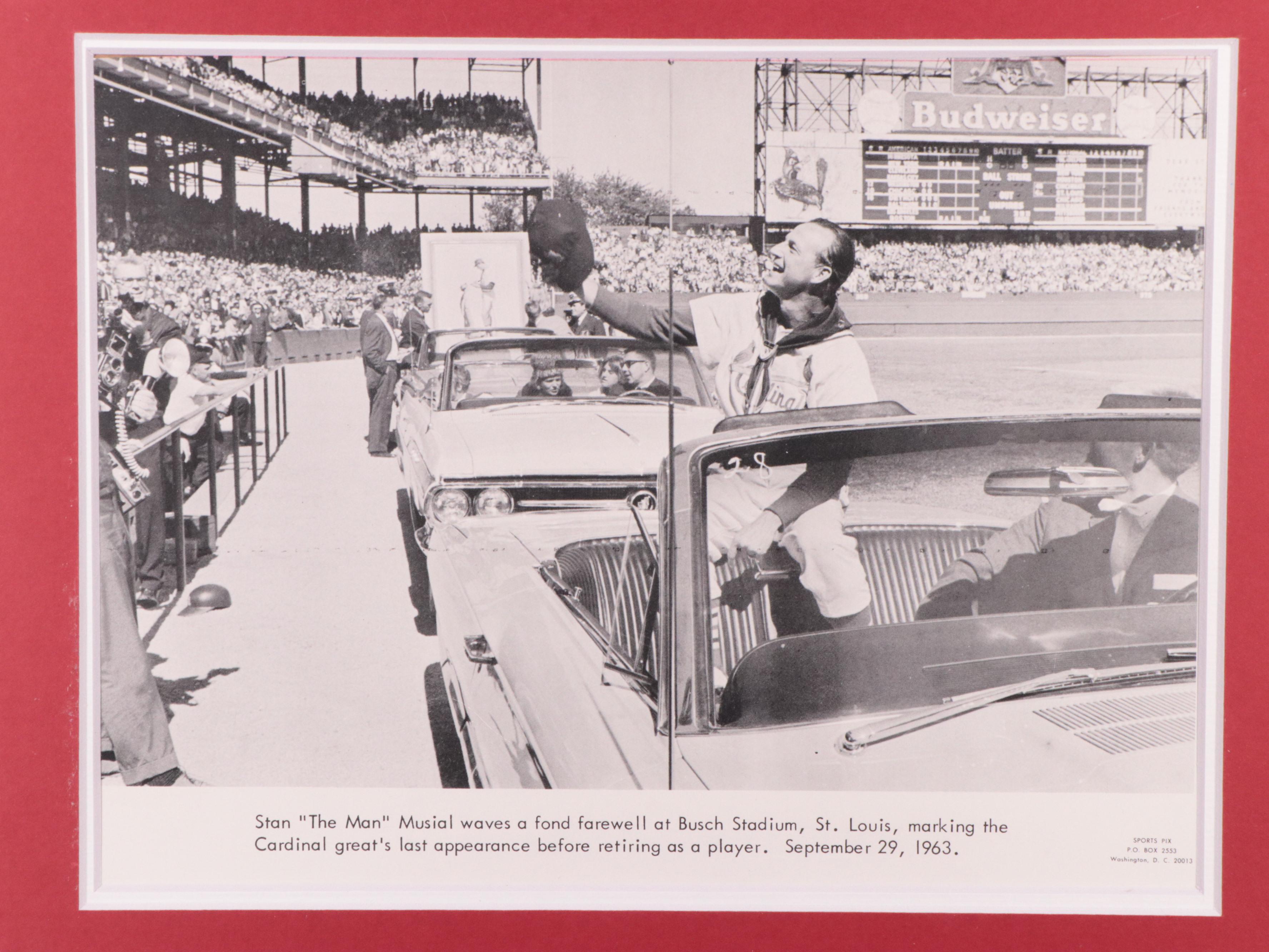 Stan Musial MLB Farewell Photo with Signed Index Card in Mat Display