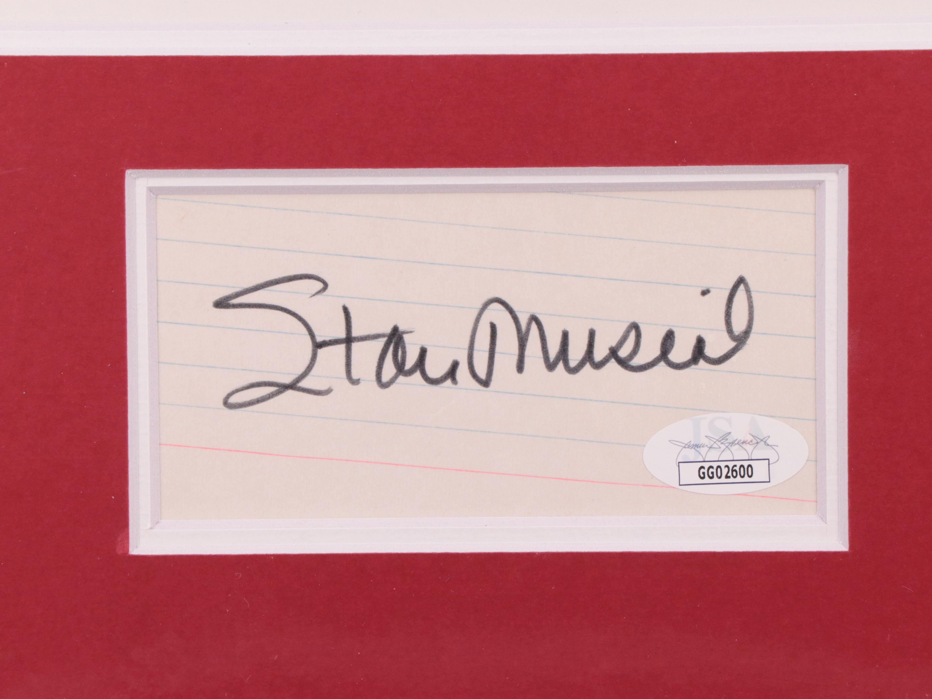 Stan Musial MLB Farewell Photo with Signed Index Card in Mat Display