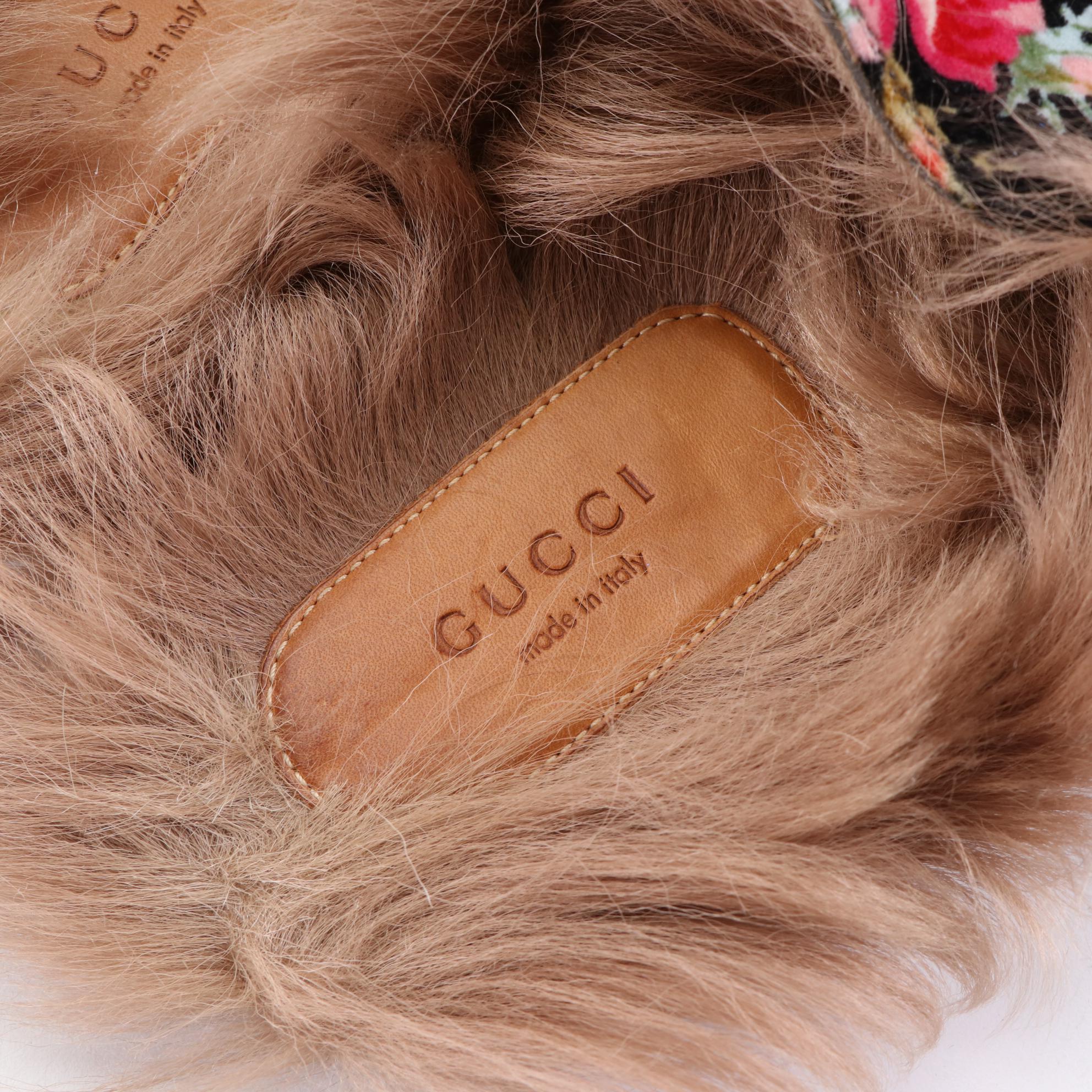 Gucci Fur-Lined Princetown Loafers in Floral Velvet