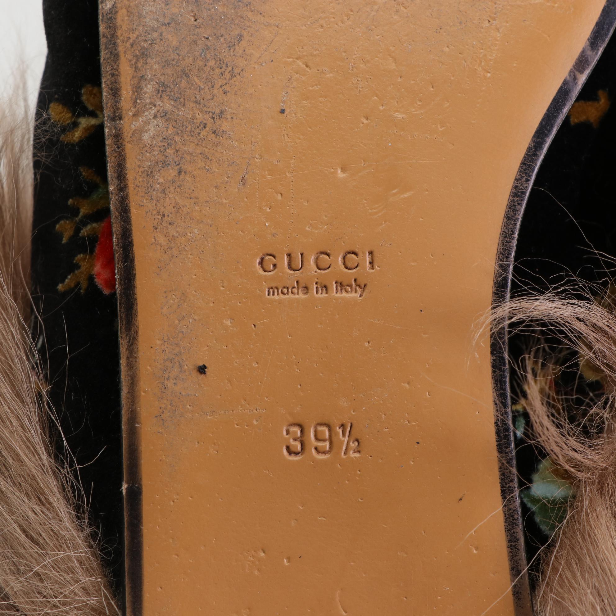 Gucci Fur-Lined Princetown Loafers in Floral Velvet