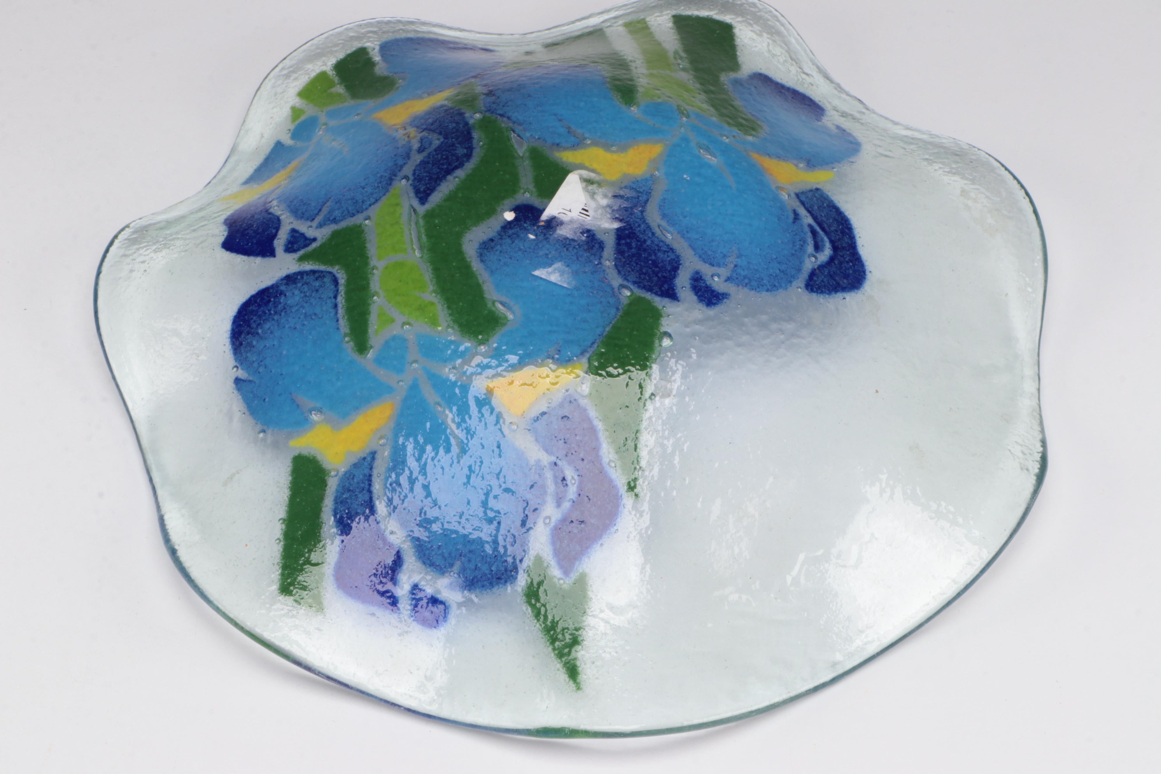 Peggy Karr Fused Glass Bowl and Trays with Other Glass Vase and Tableware
