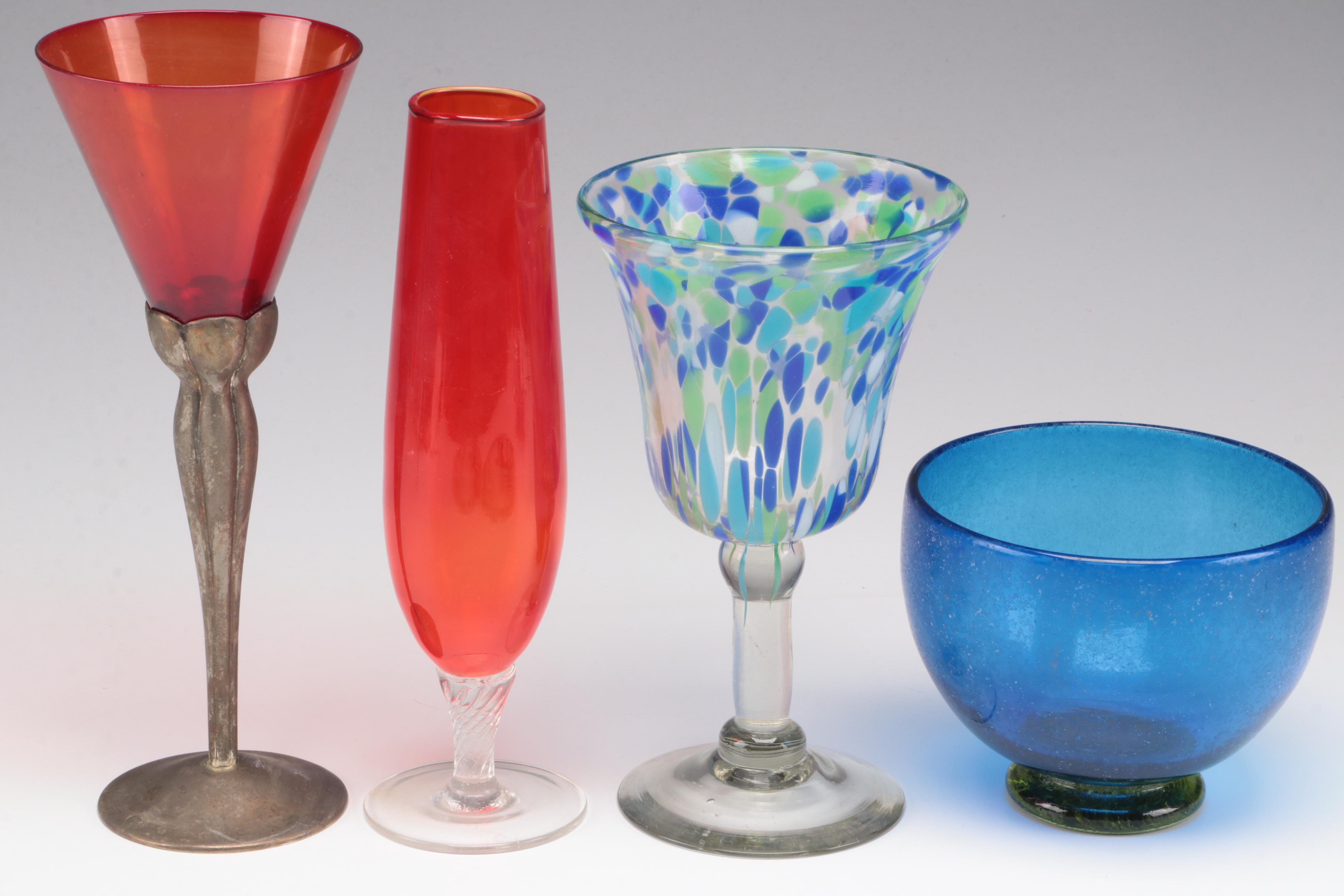 Peggy Karr Fused Glass Bowl and Trays with Other Glass Vase and Tableware