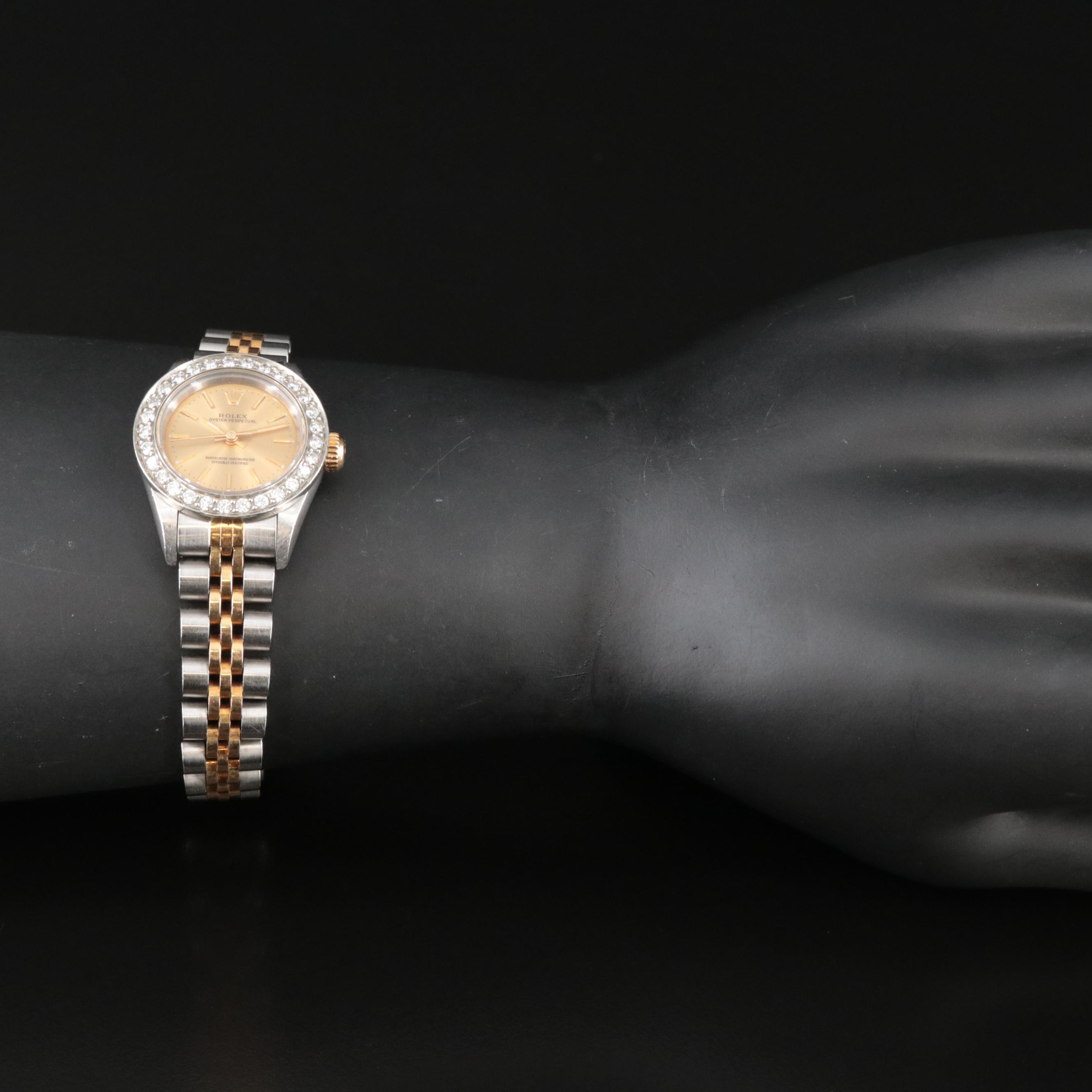 1995 Rolex Oyster Perpetual Custom Diamond Bezel Watch