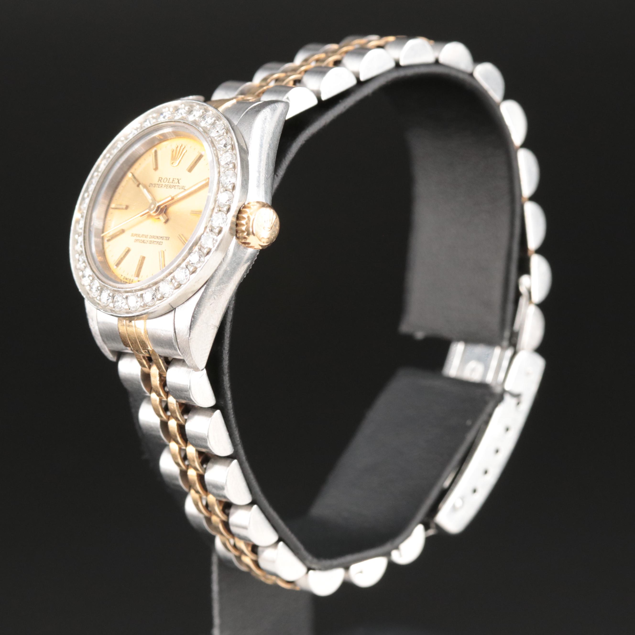 1995 Rolex Oyster Perpetual Custom Diamond Bezel Watch