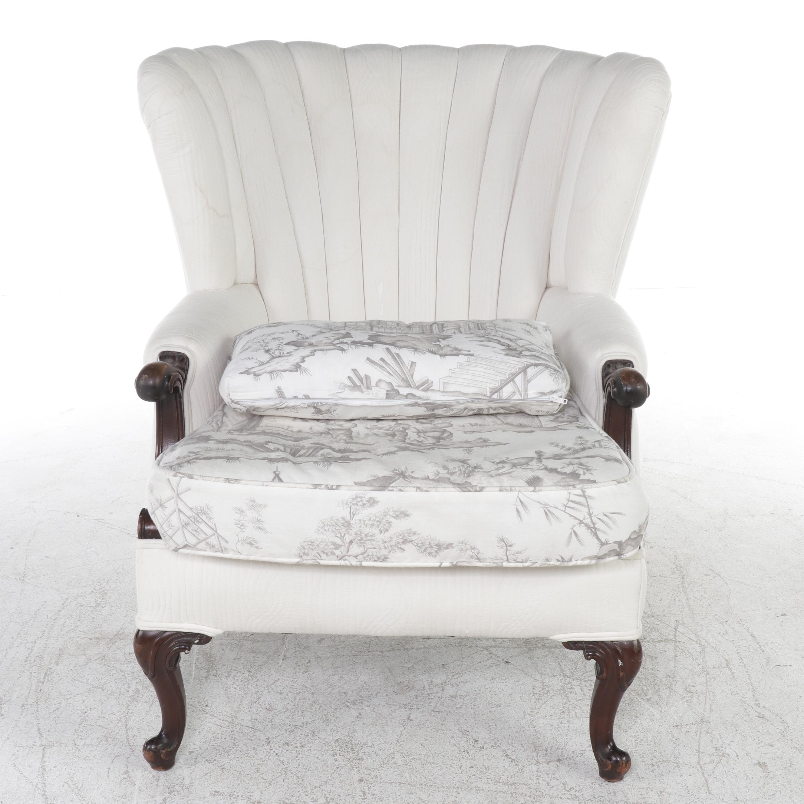 Toile Slip-Covered Wingback Chair