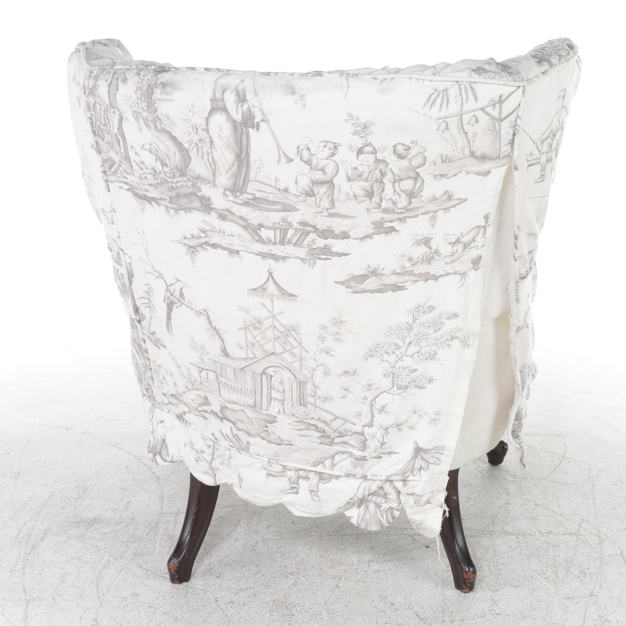 Toile Slip-Covered Wingback Chair
