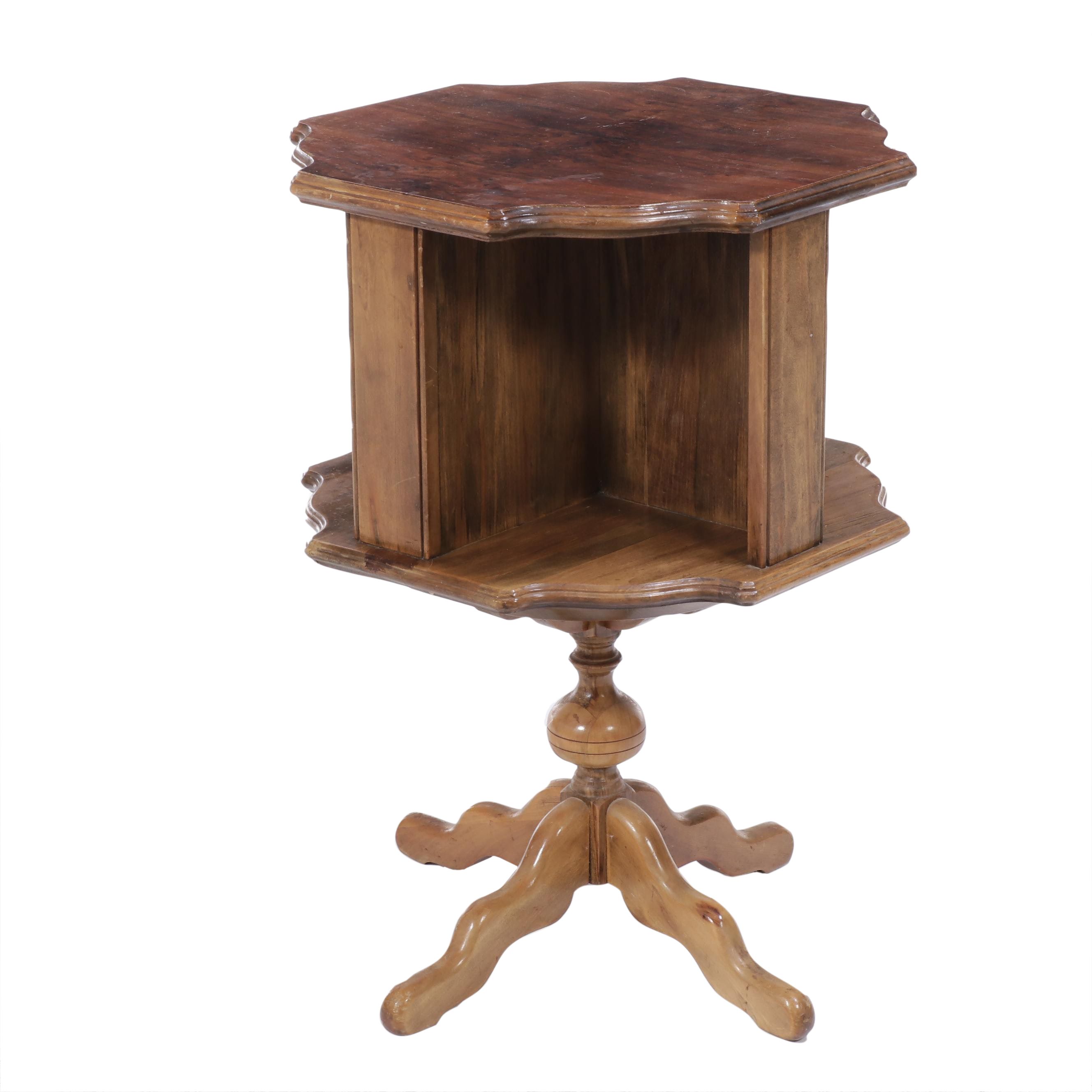 Burl Walnut and Maple Revolving Book Table