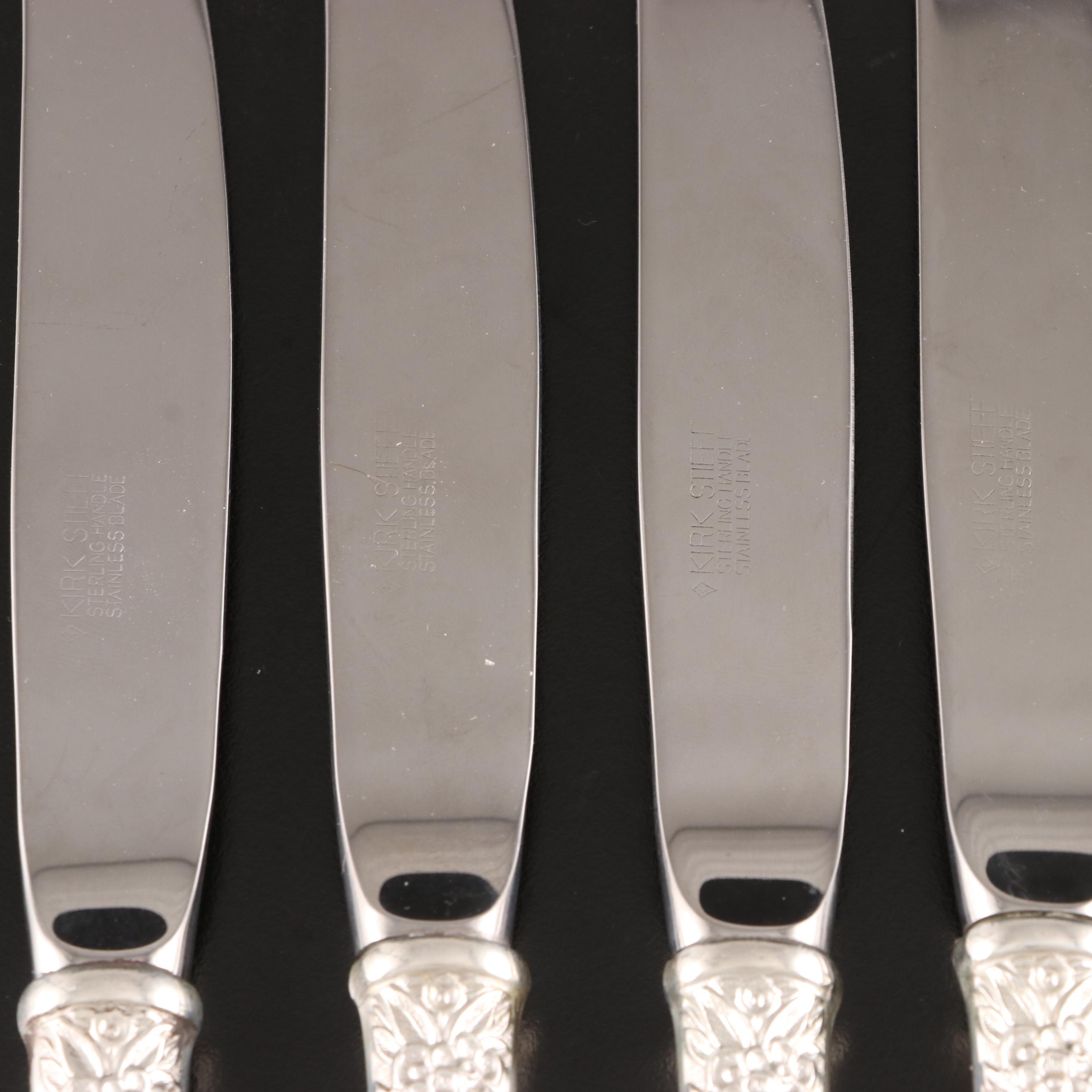 Kirk and Kirk-Stieff "Repoussé" Sterling Silver Handled Dinner and Butter Knives