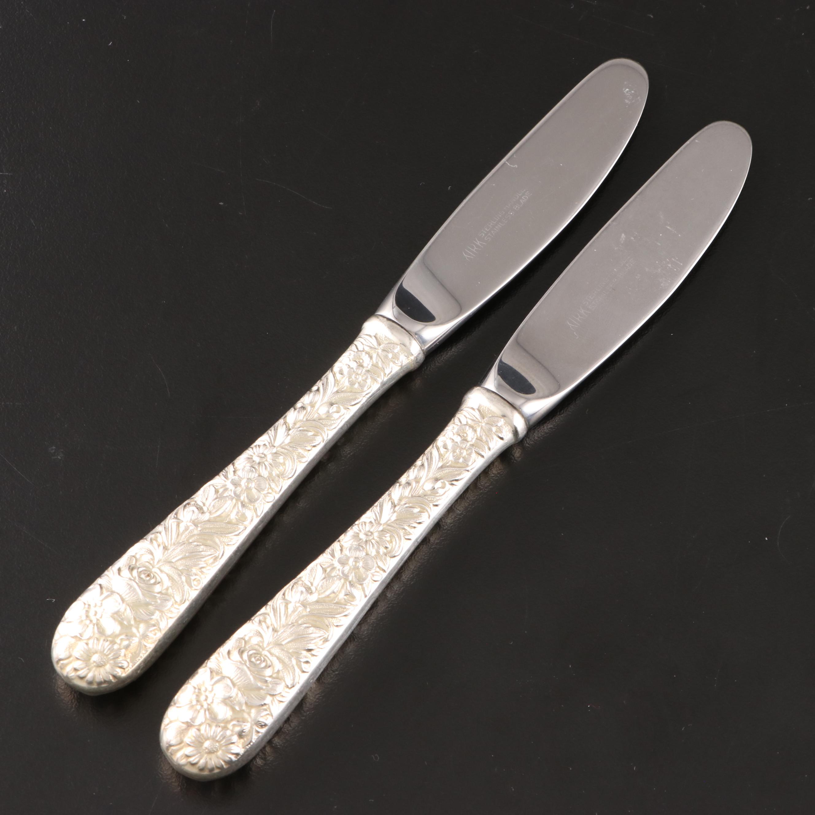 Kirk and Kirk-Stieff "Repoussé" Sterling Silver Handled Dinner and Butter Knives