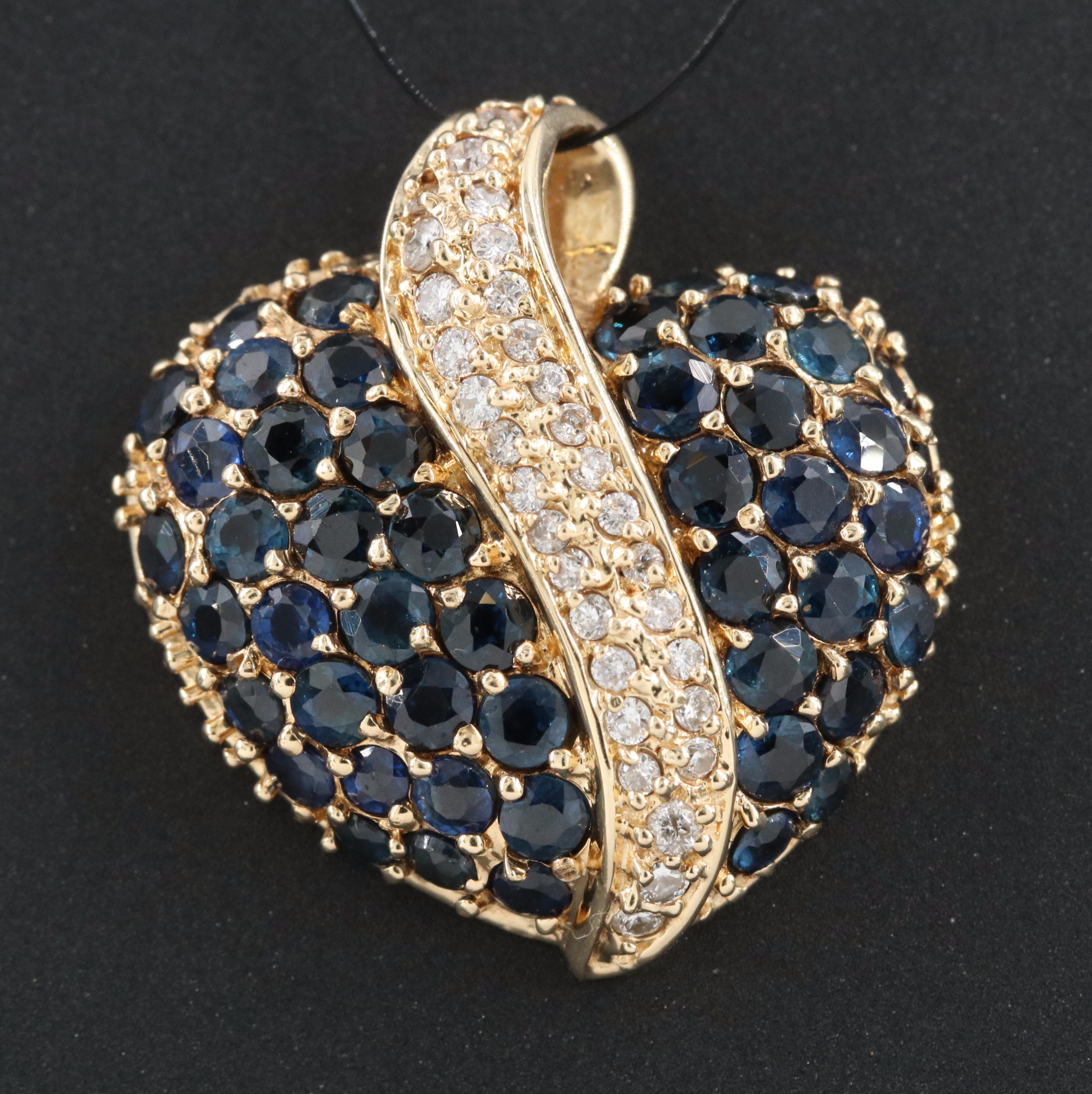 14K Diamond and Sapphire Heart Pendant