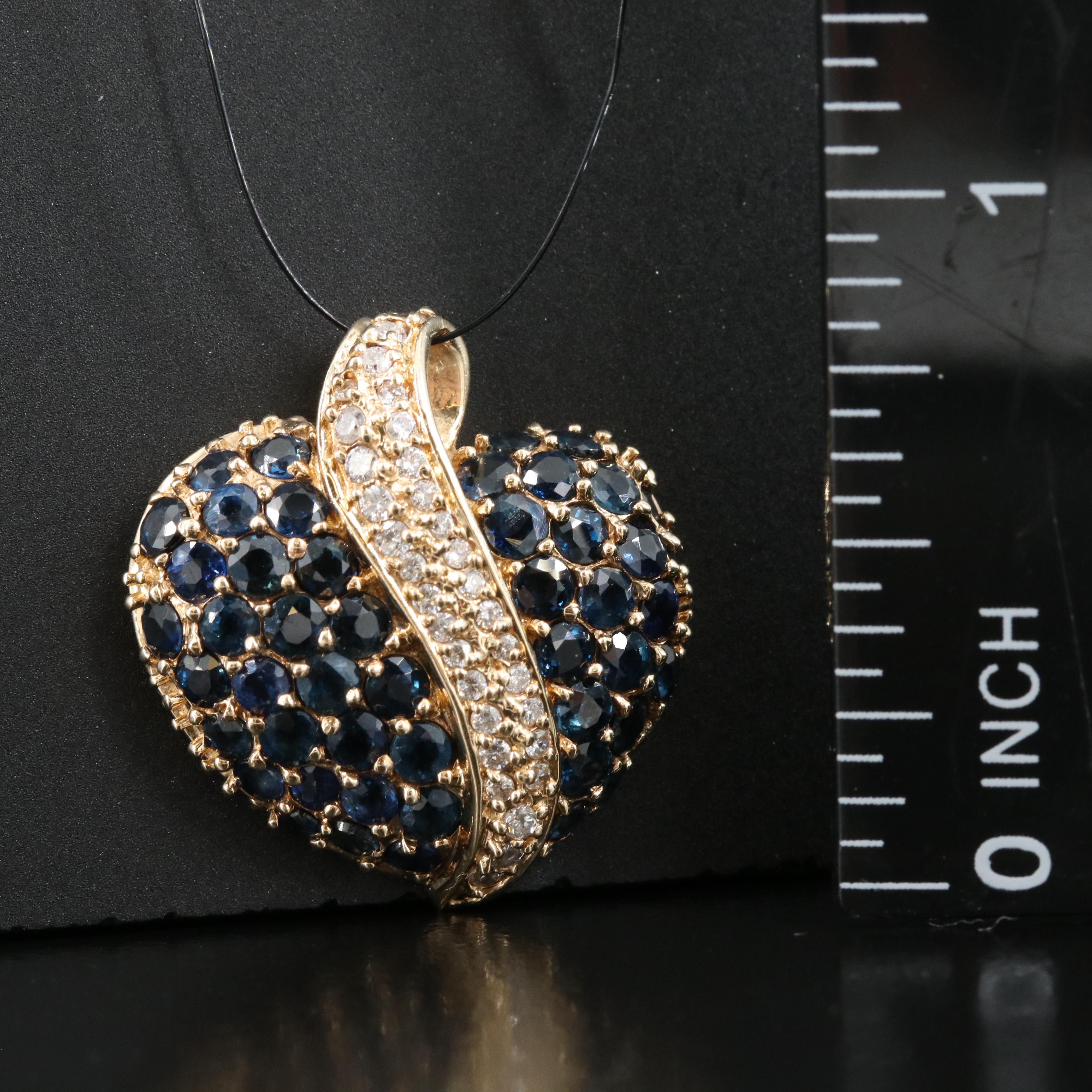 14K Diamond and Sapphire Heart Pendant