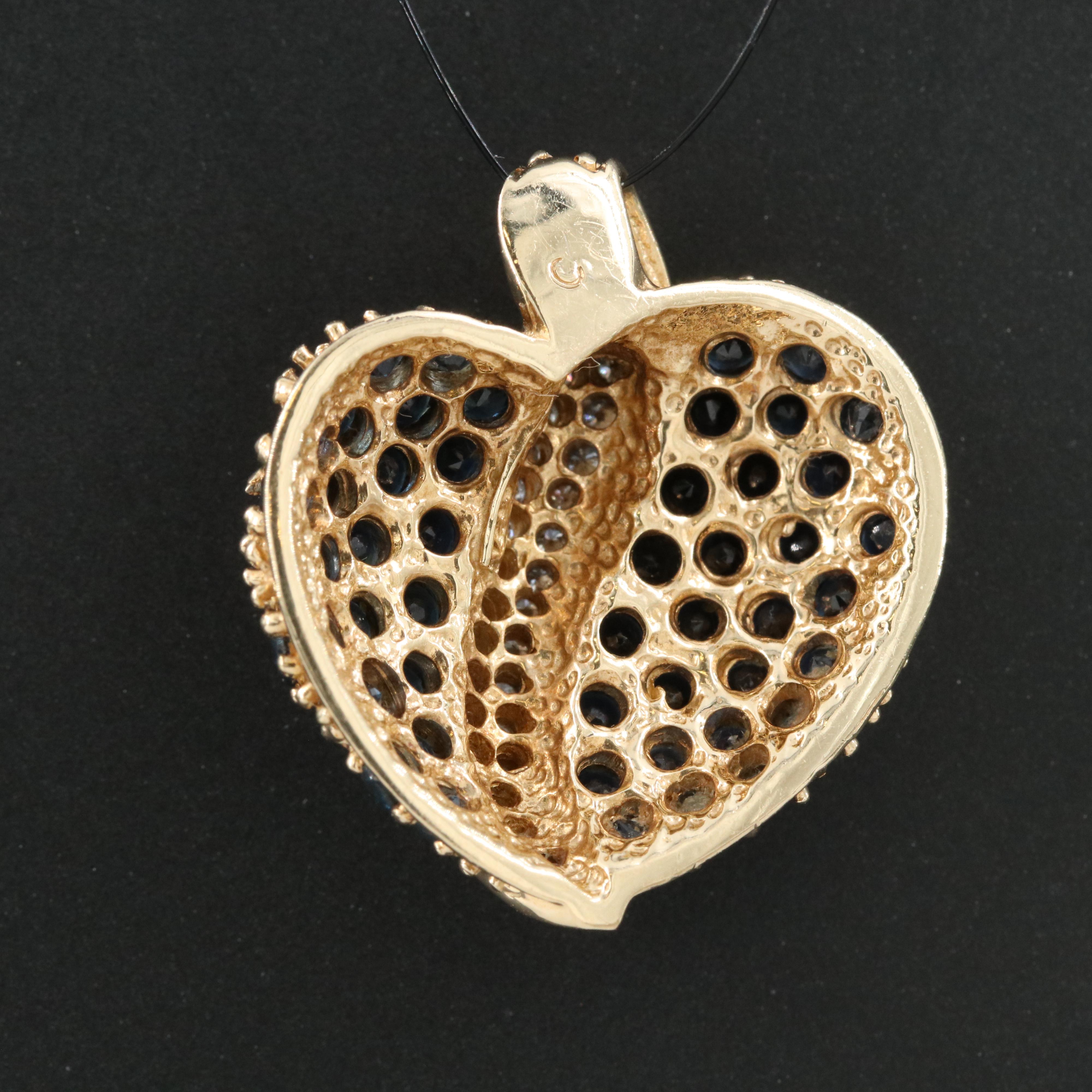 14K Diamond and Sapphire Heart Pendant