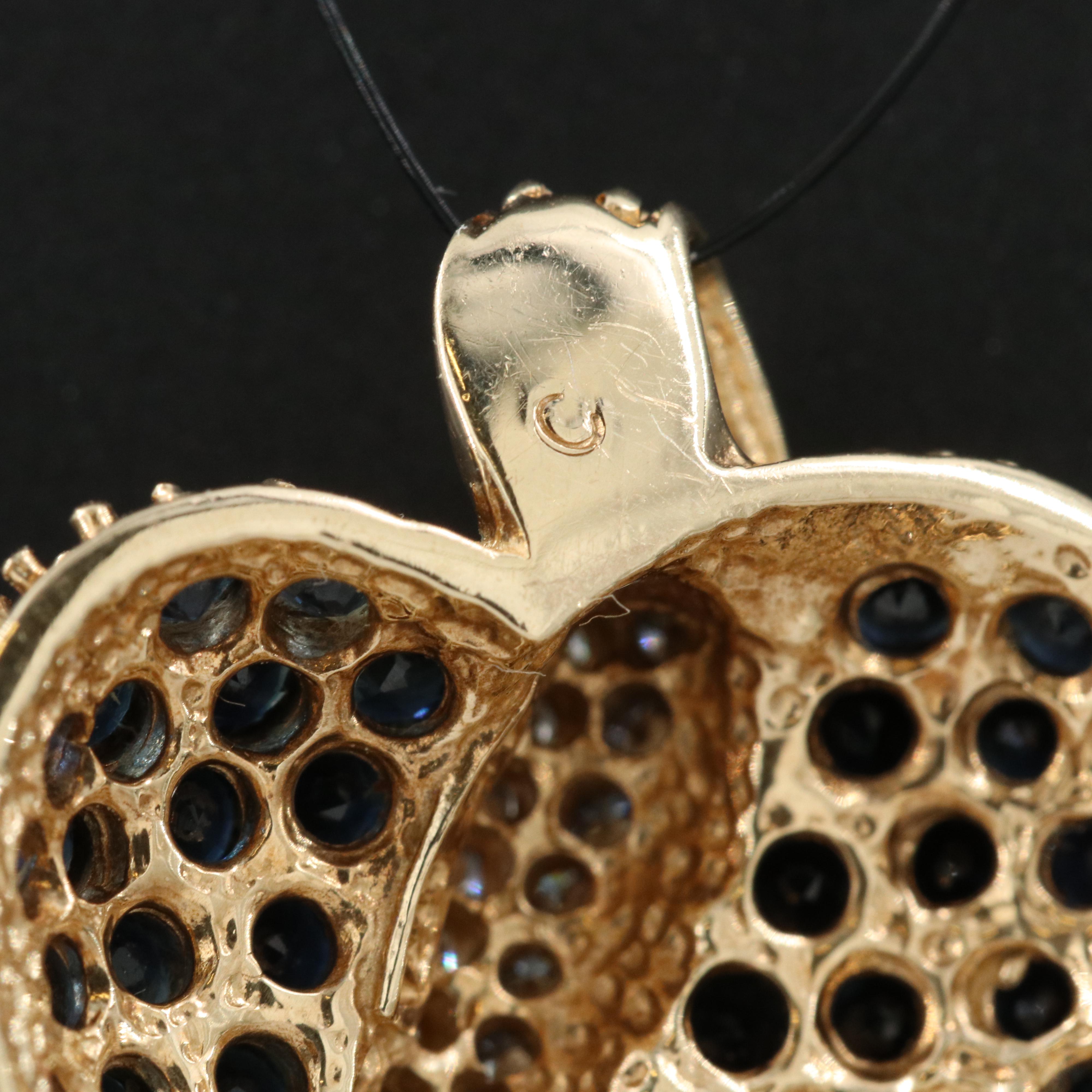 14K Diamond and Sapphire Heart Pendant