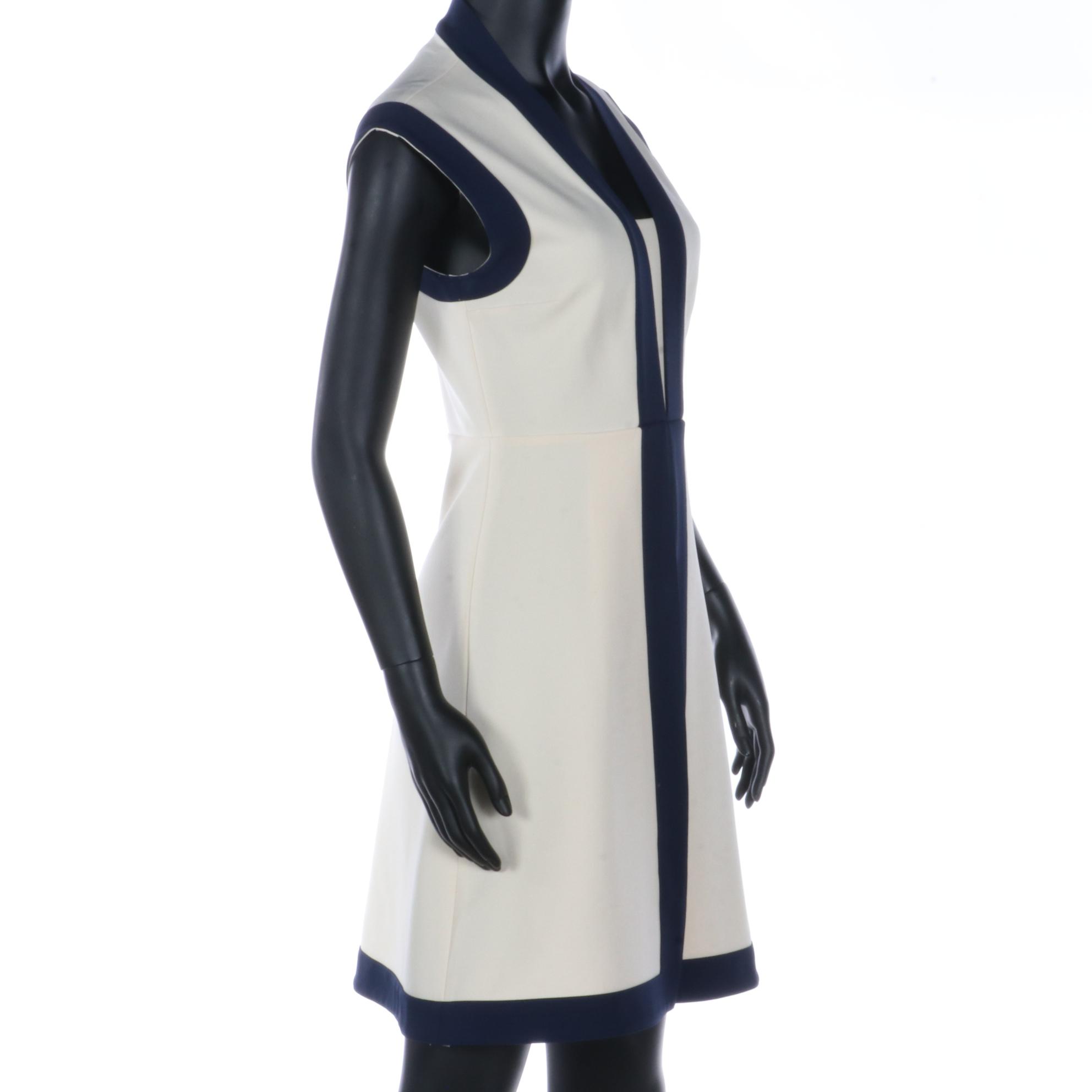 Gucci A-Line Sleeveless Midi Dress in Ivory with Navy Trim