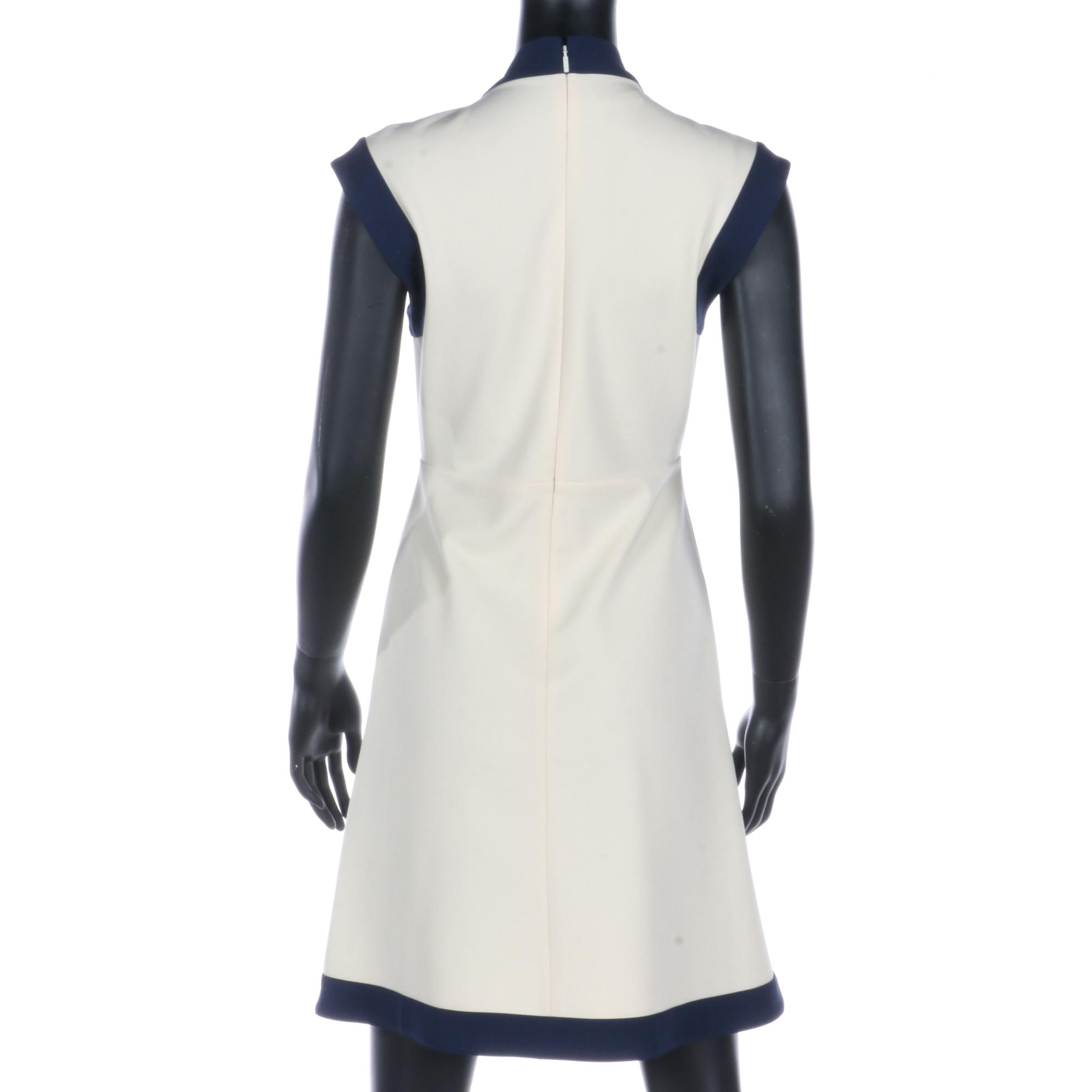 Gucci A-Line Sleeveless Midi Dress in Ivory with Navy Trim