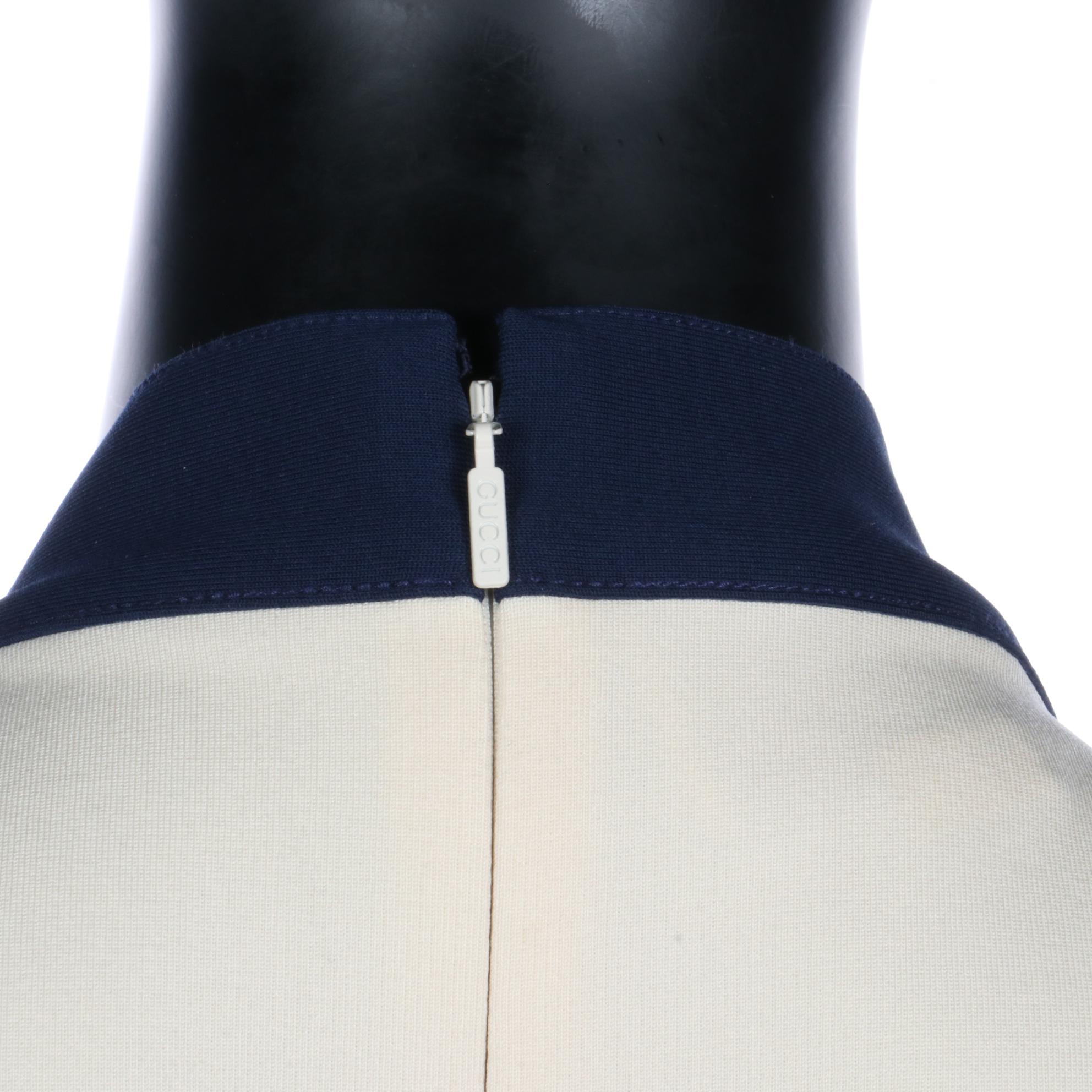 Gucci A-Line Sleeveless Midi Dress in Ivory with Navy Trim