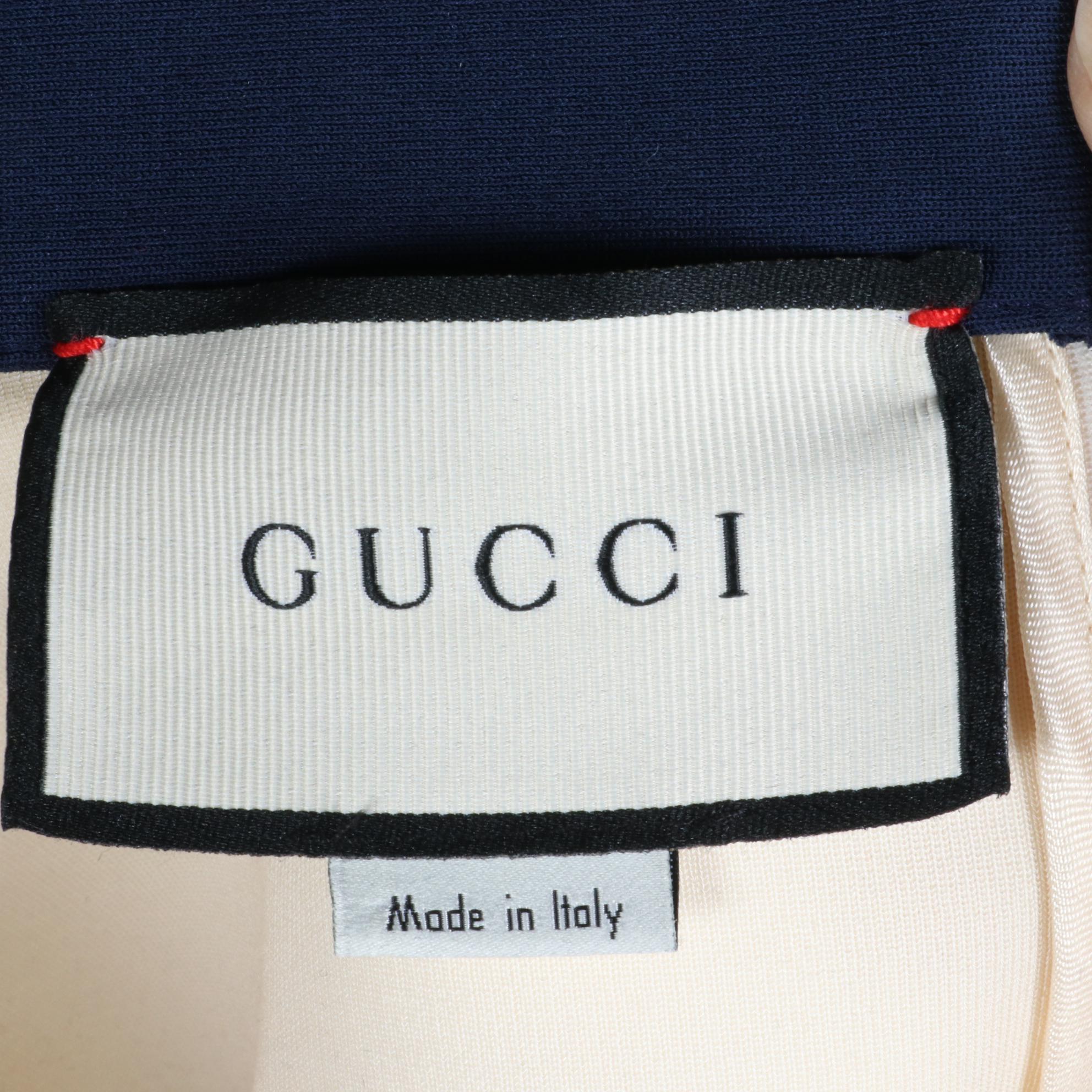 Gucci A-Line Sleeveless Midi Dress in Ivory with Navy Trim