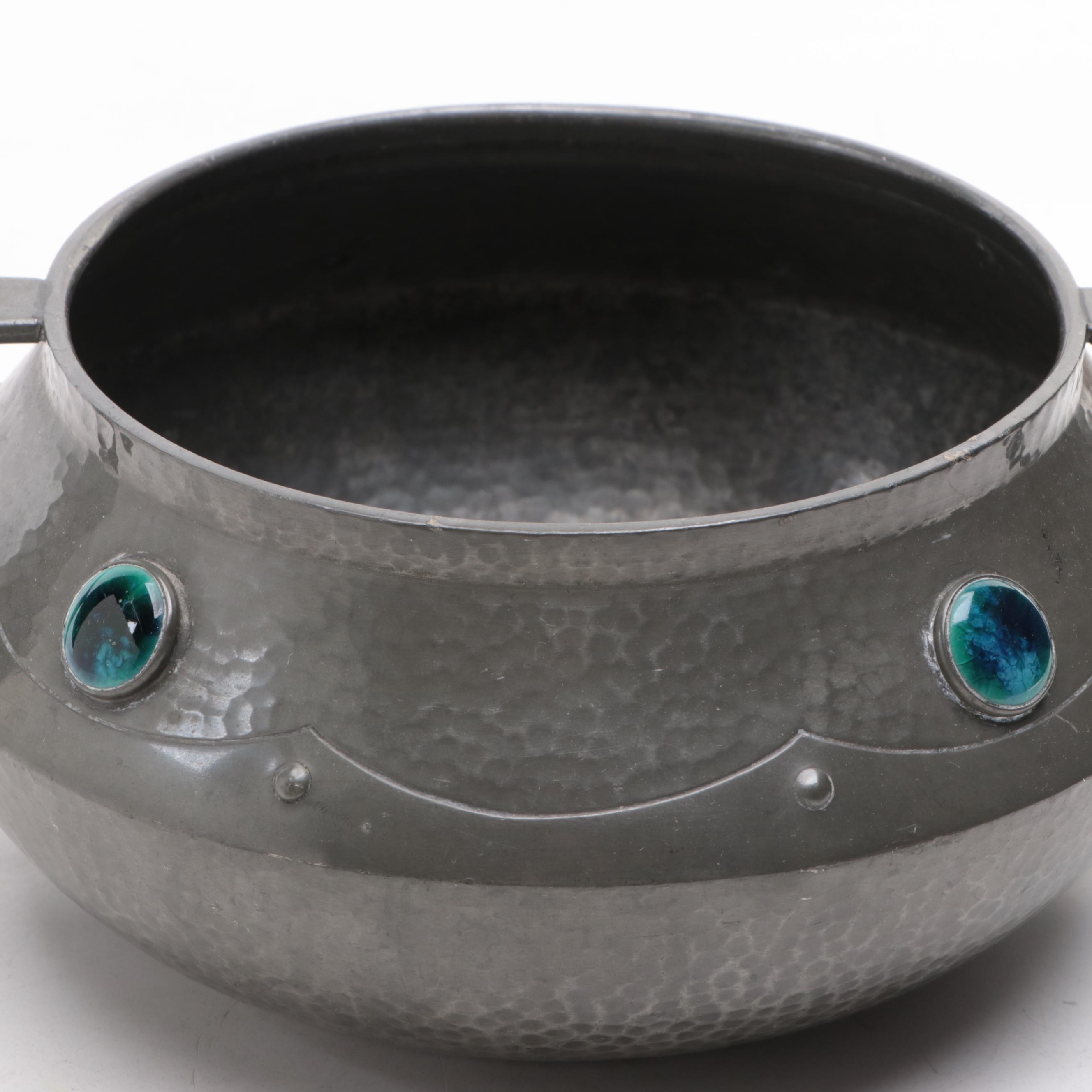 Liberty & Co. Tudric, English Pewter Tray, Bowl with Enamel and Tea Caddy