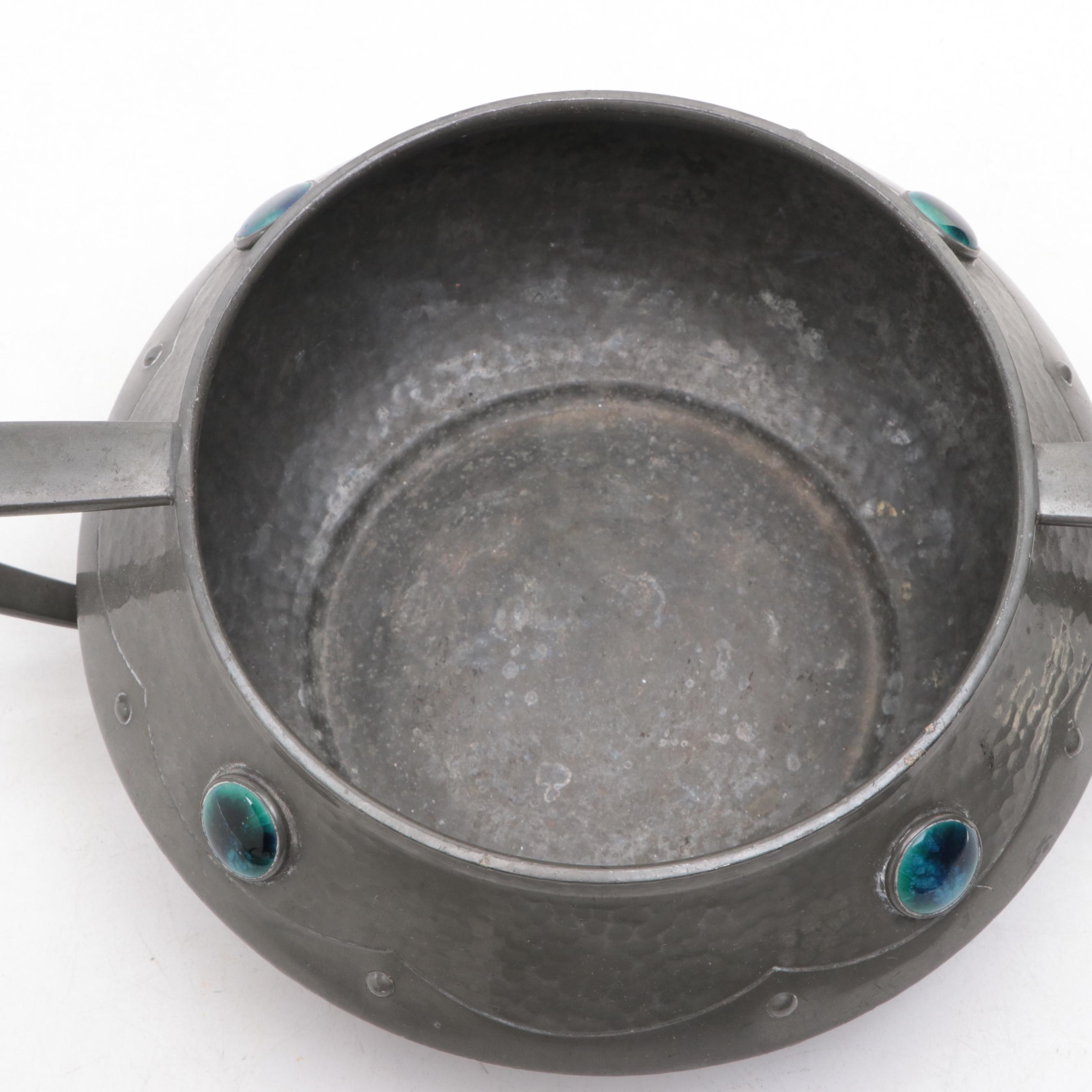 Liberty & Co. Tudric, English Pewter Tray, Bowl with Enamel and Tea Caddy