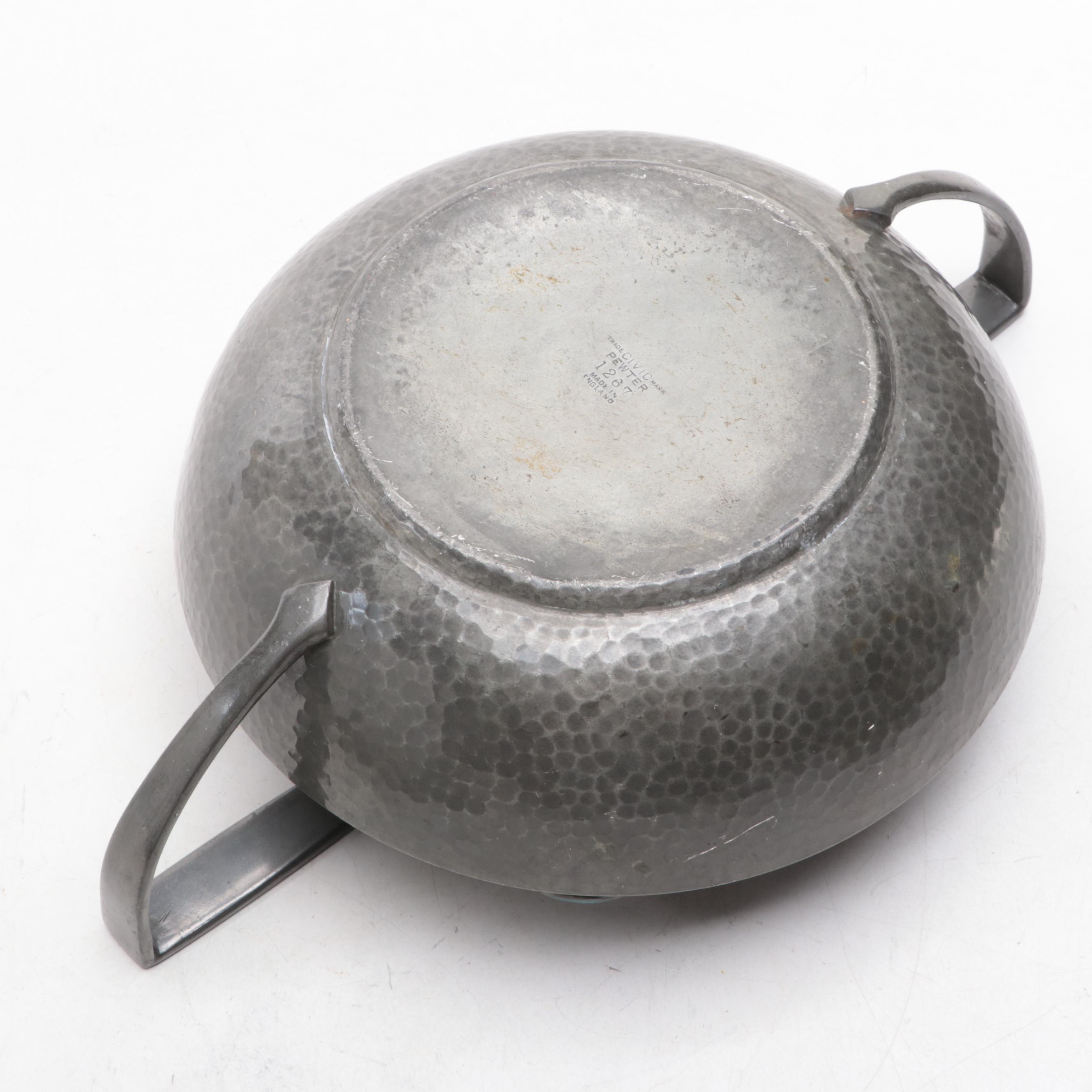 Liberty & Co. Tudric, English Pewter Tray, Bowl with Enamel and Tea Caddy