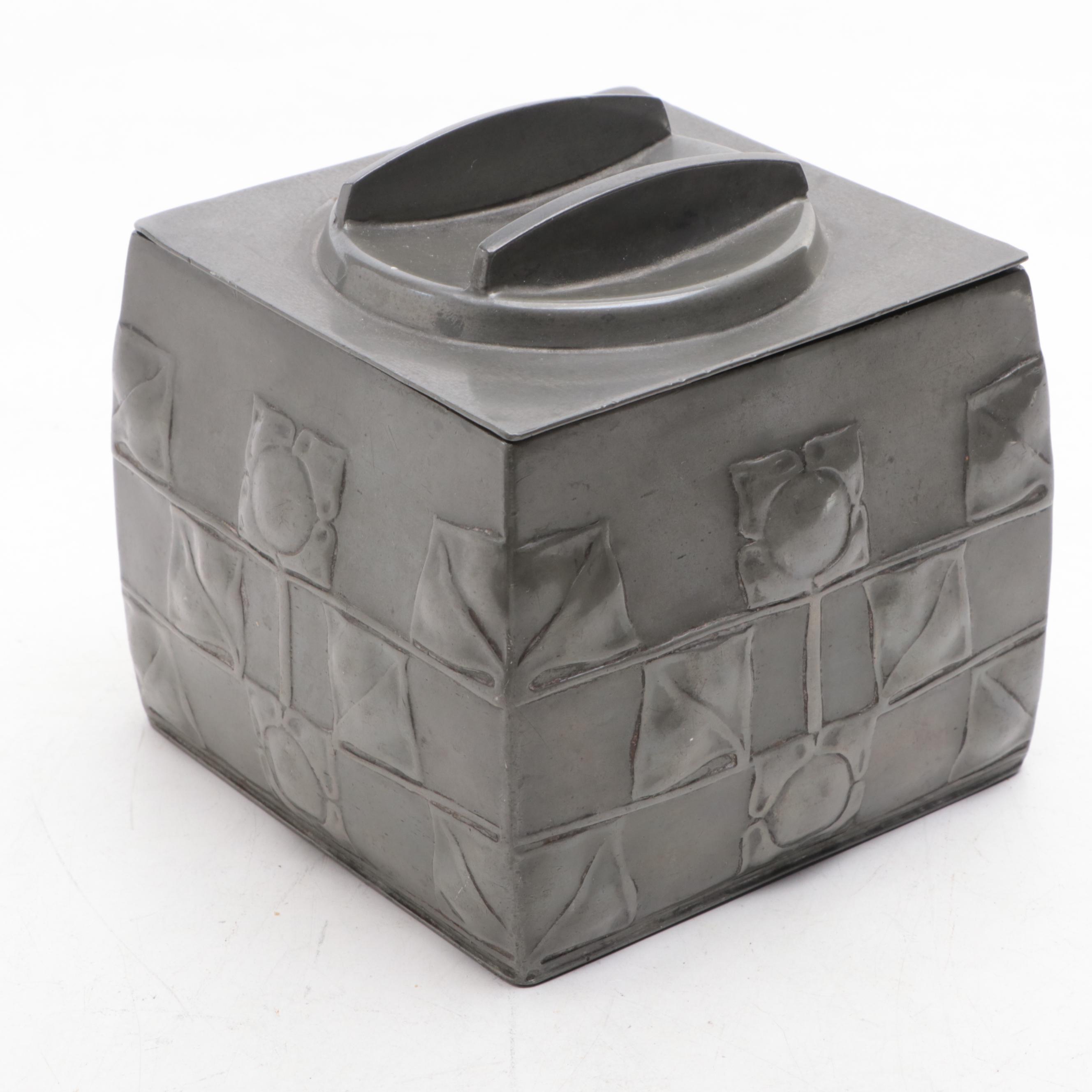 Liberty & Co. Tudric, English Pewter Tray, Bowl with Enamel and Tea Caddy