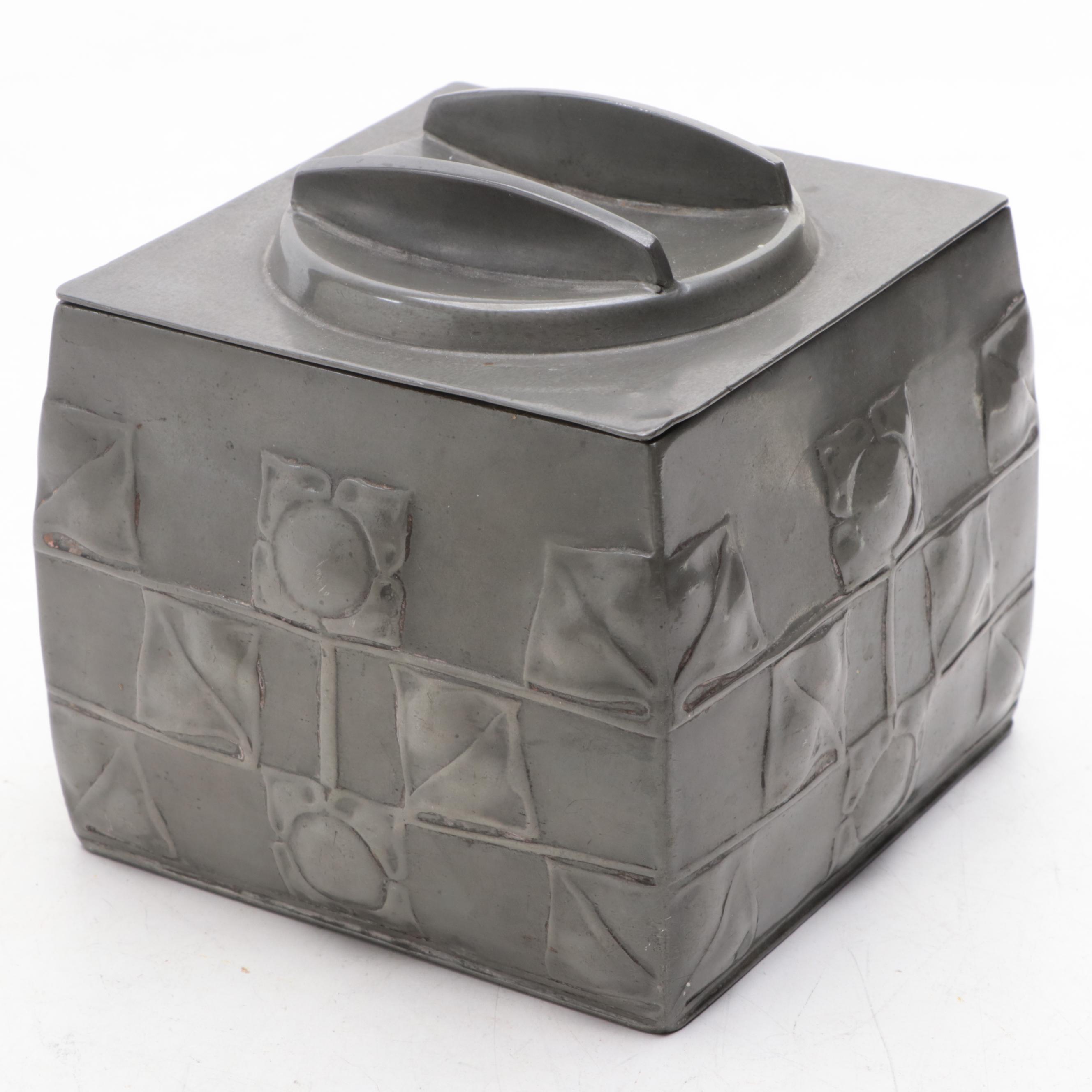 Liberty & Co. Tudric, English Pewter Tray, Bowl with Enamel and Tea Caddy