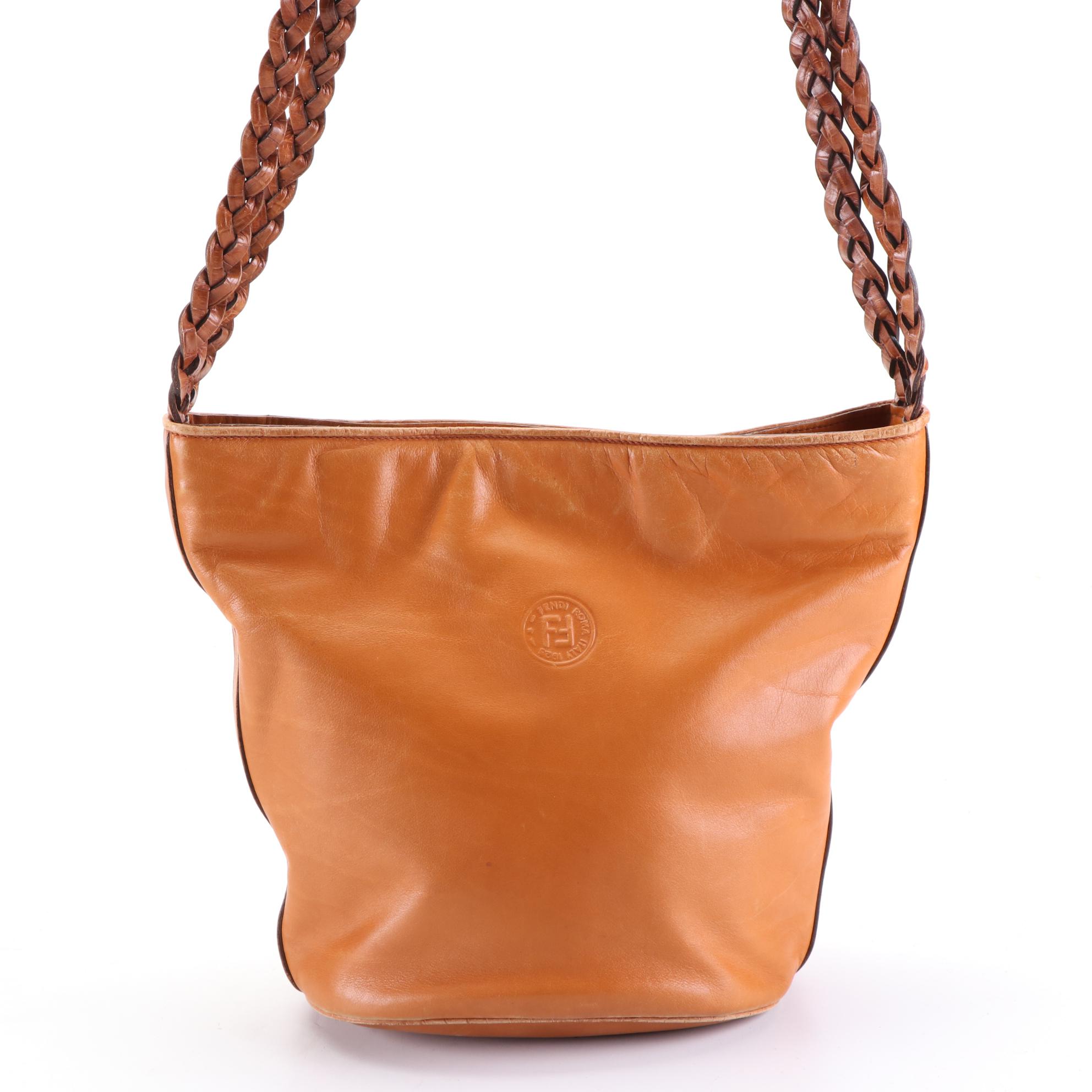 Fendi Braided Strap Crossbody Bag in Cognac Leather
