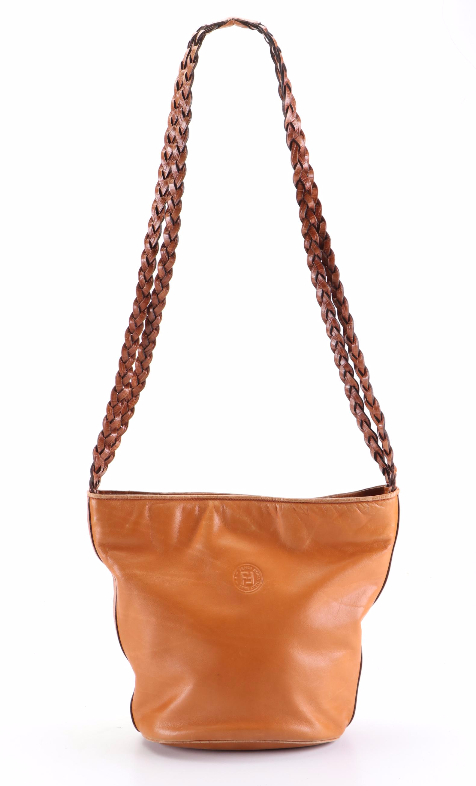 Fendi Braided Strap Crossbody Bag in Cognac Leather