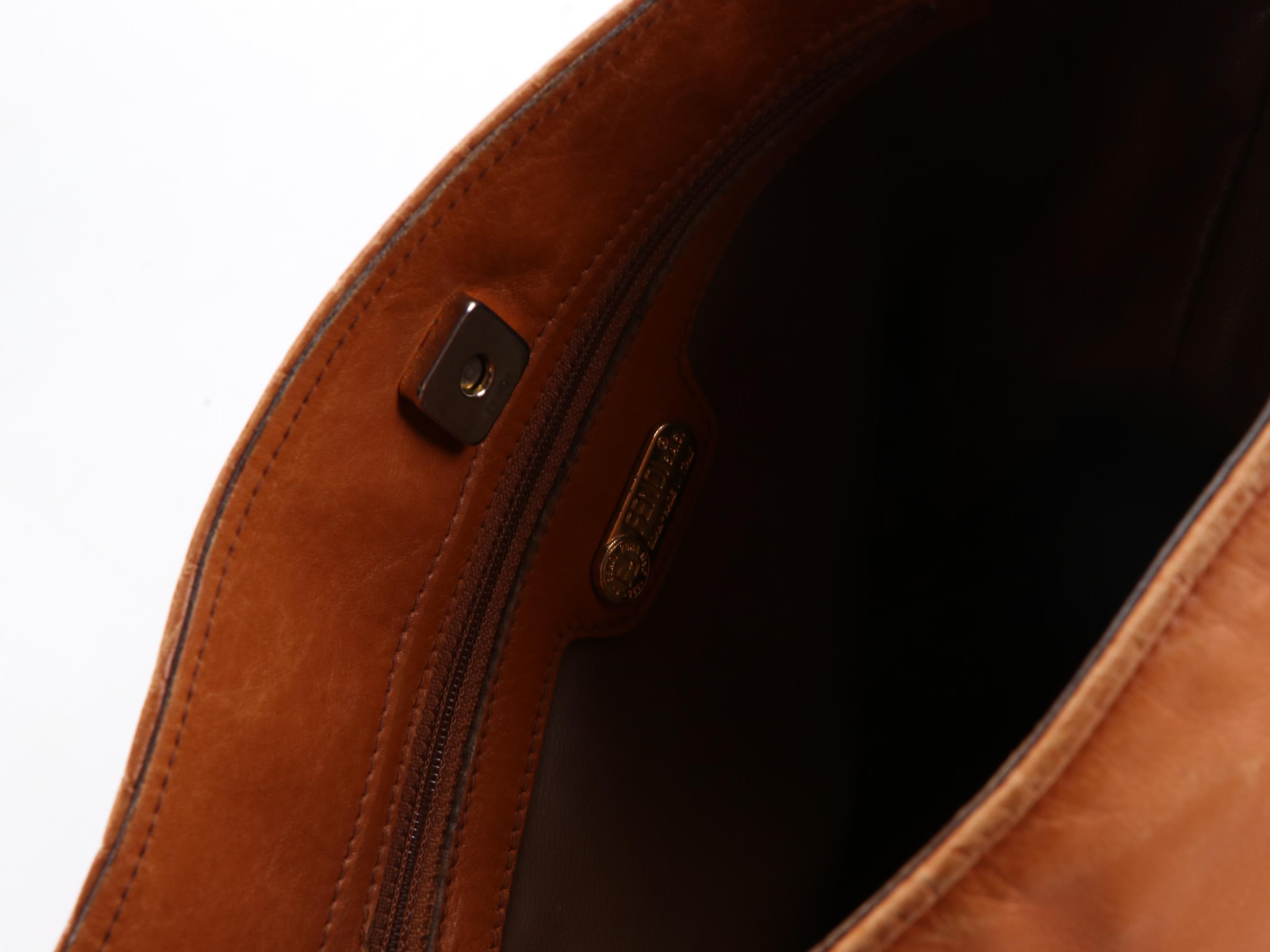 Fendi Braided Strap Crossbody Bag in Cognac Leather