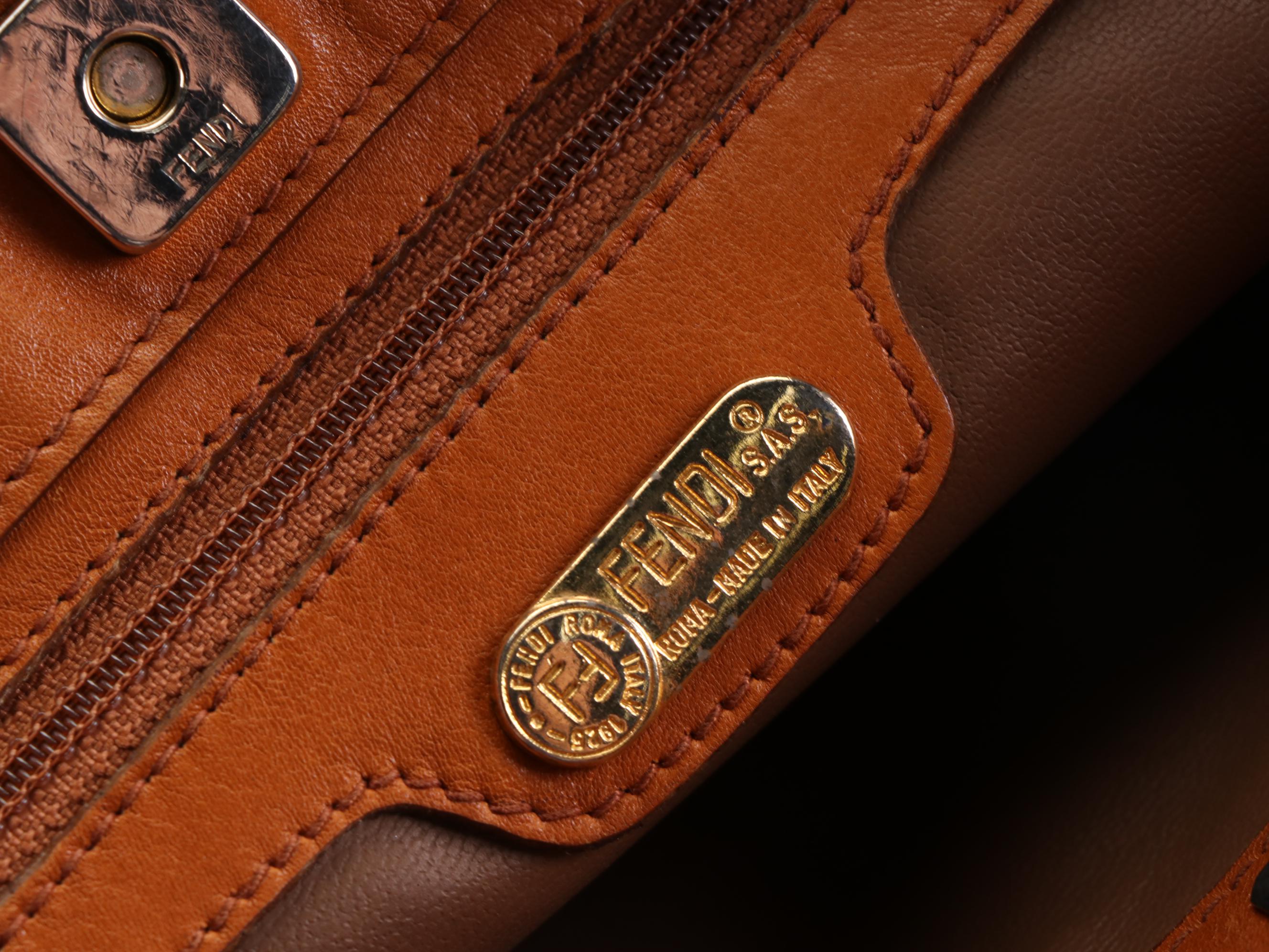 Fendi Braided Strap Crossbody Bag in Cognac Leather