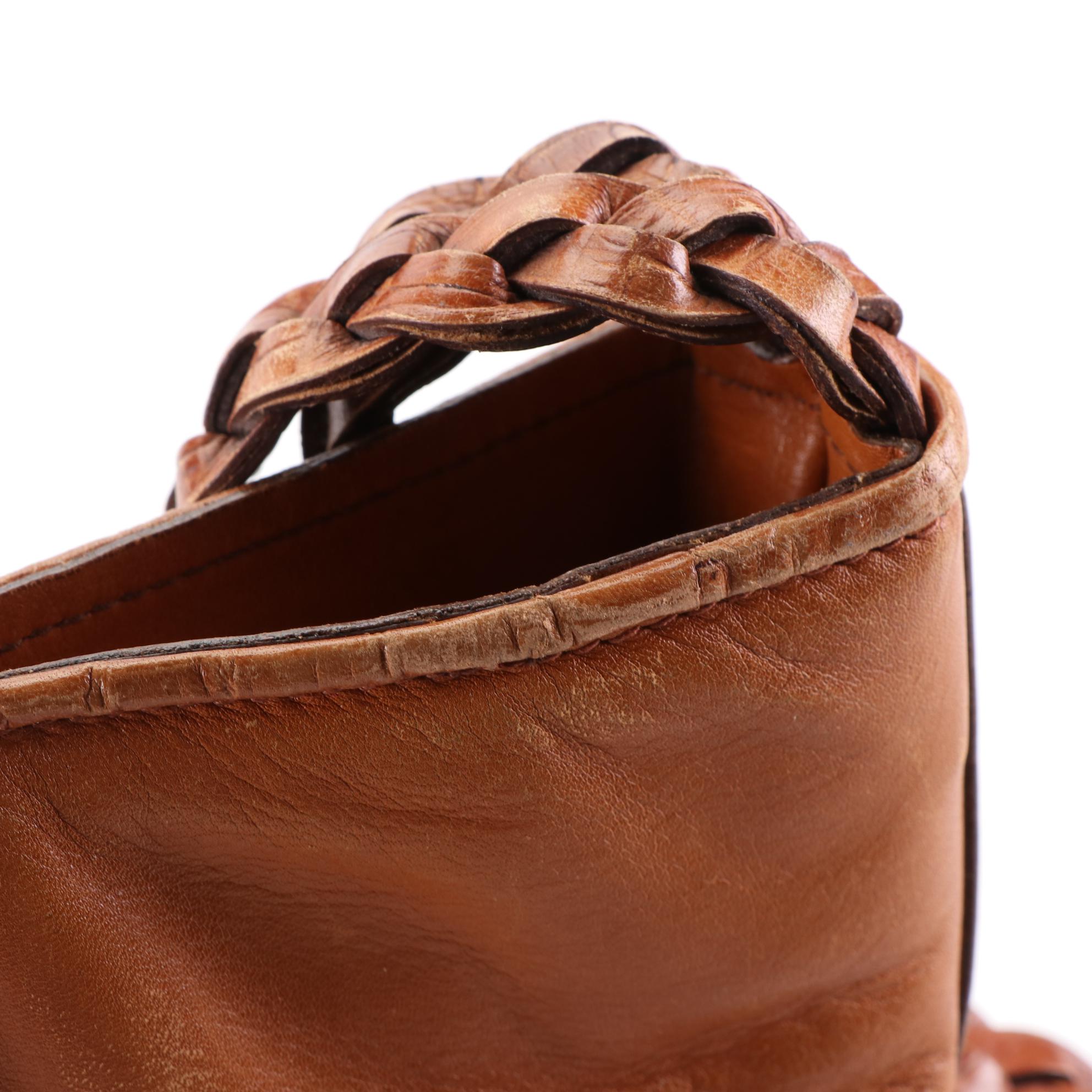 Fendi Braided Strap Crossbody Bag in Cognac Leather