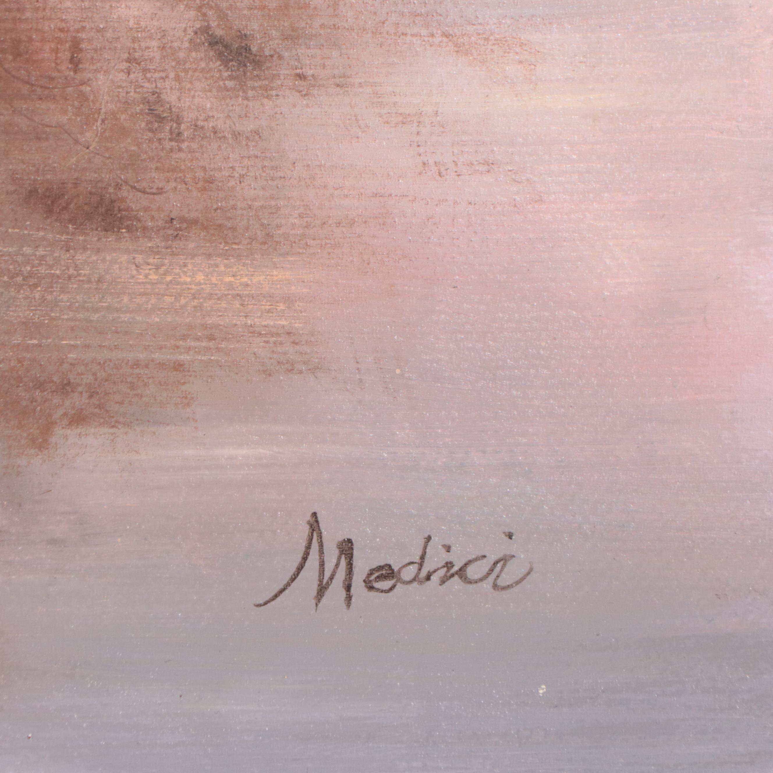 Medici Oil Painting of Boat on Serene Pond With Tree