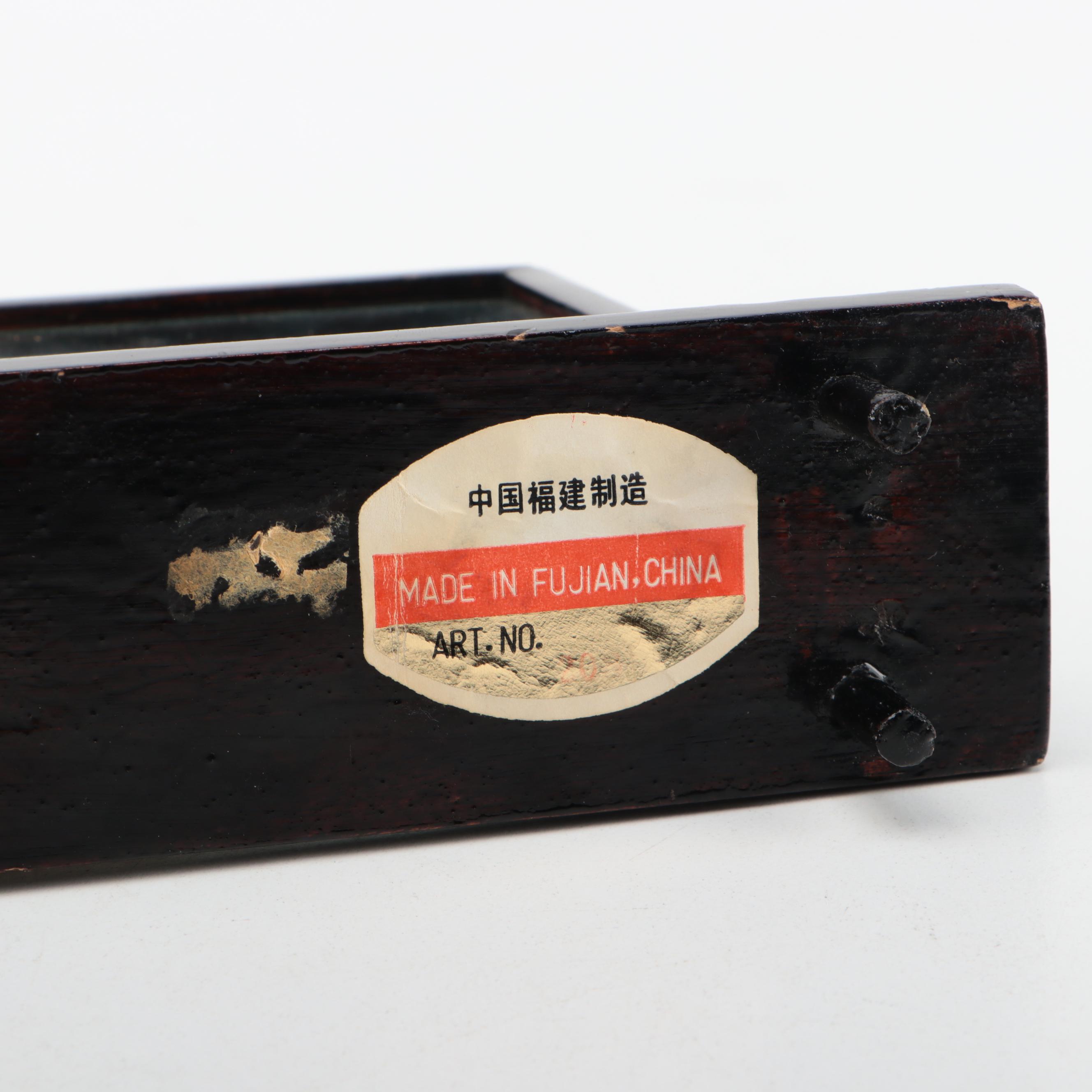 Chinese Carved Cork and Shell Dioramas With Cranes in Lacquer Frames