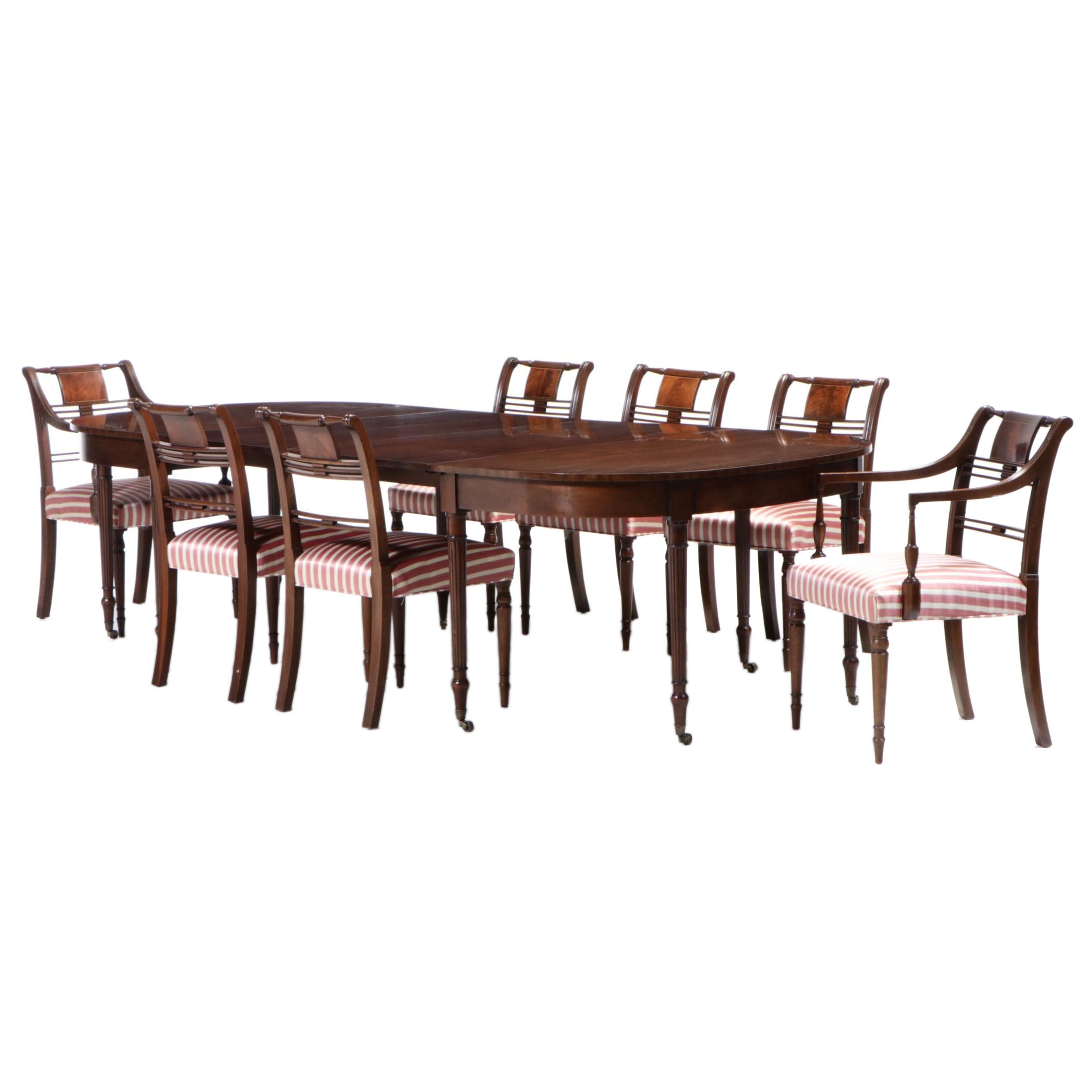 Kittinger Regency Style Mahogany Extension Dining Table and Seven Chairs