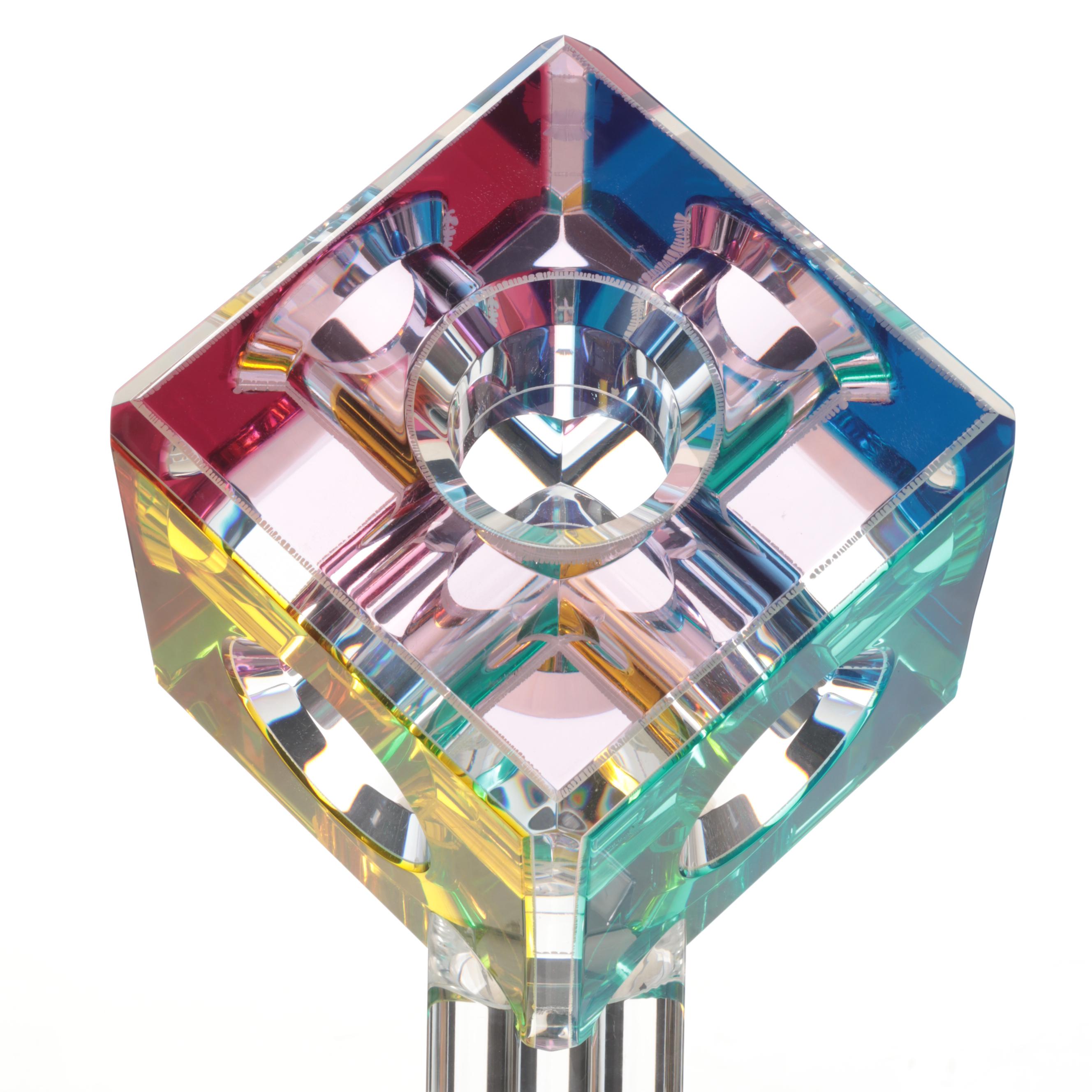 Op Art Geometric Acrylic Cube Sculpture In the Style of Shlomi Haziza