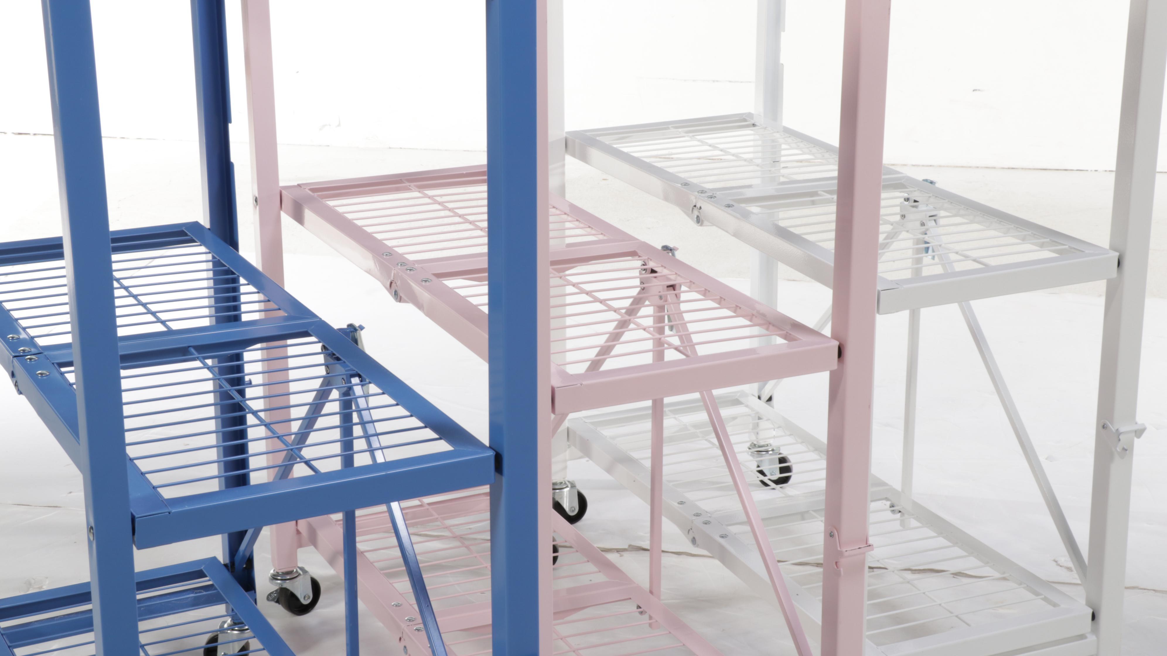 Origami Powder-Coated Wire Folding Racks on Casters