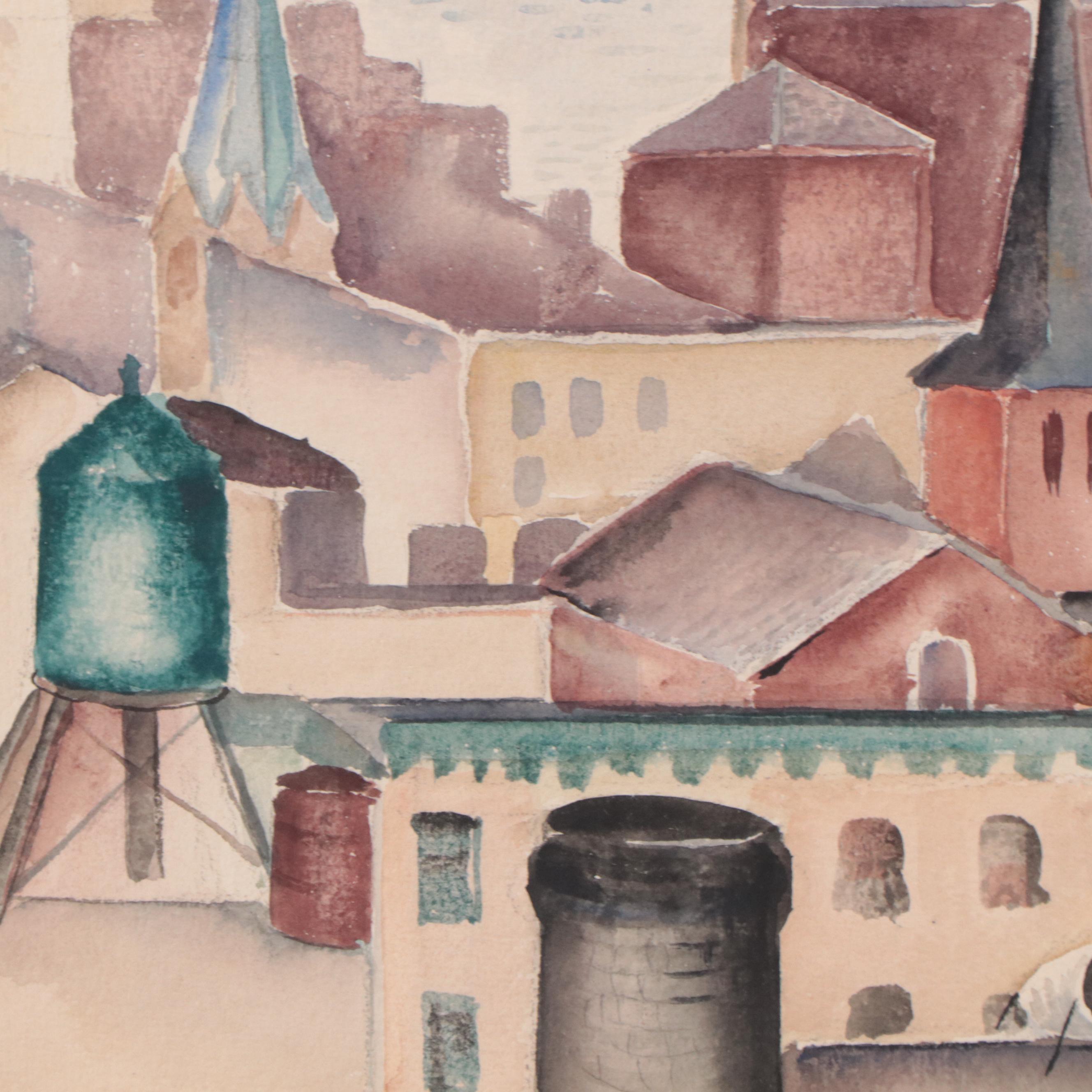 William L'Engle Industrial City Landscape Watercolor Painting, 1935